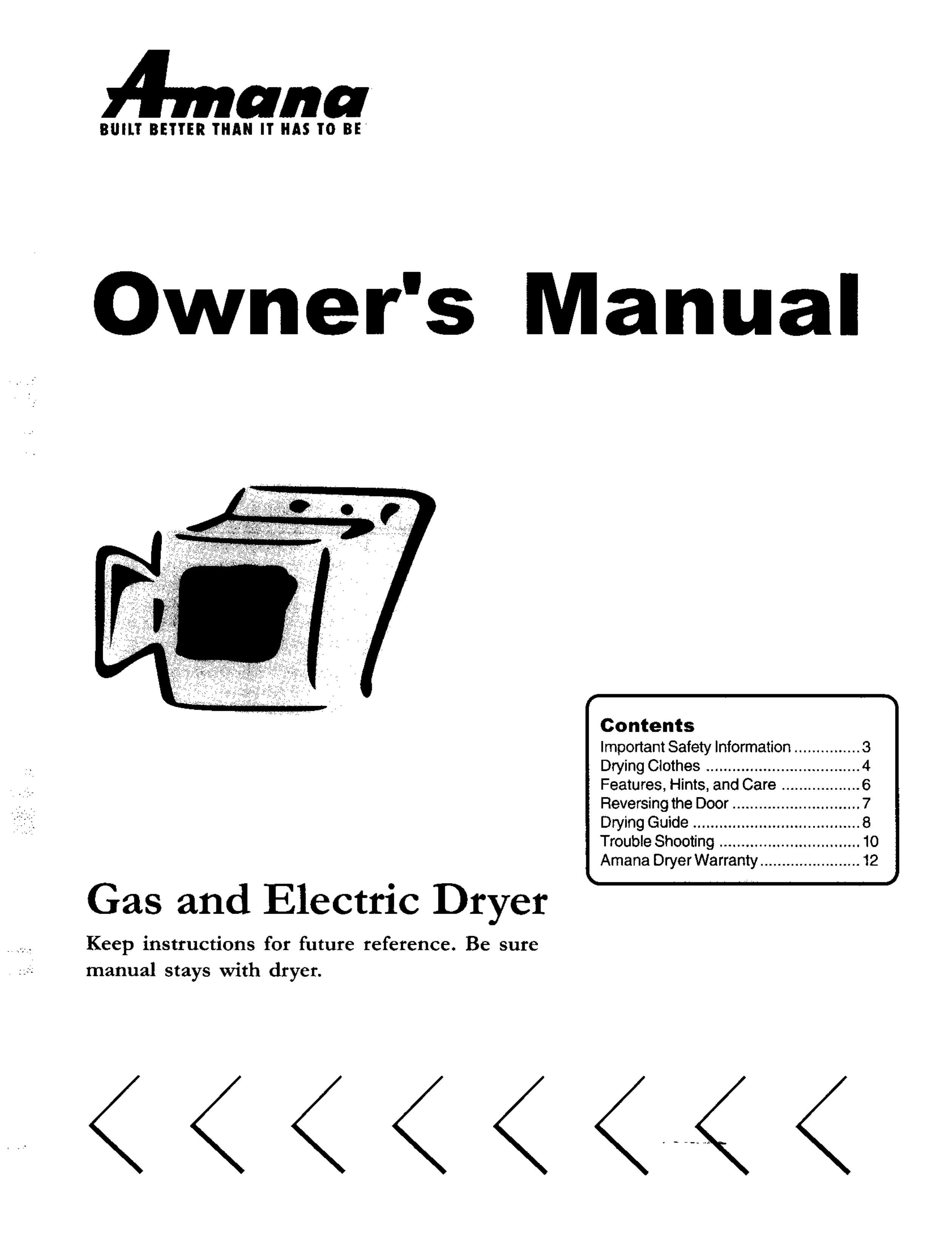 Amana 40086001 Clothes Dryer User Manual