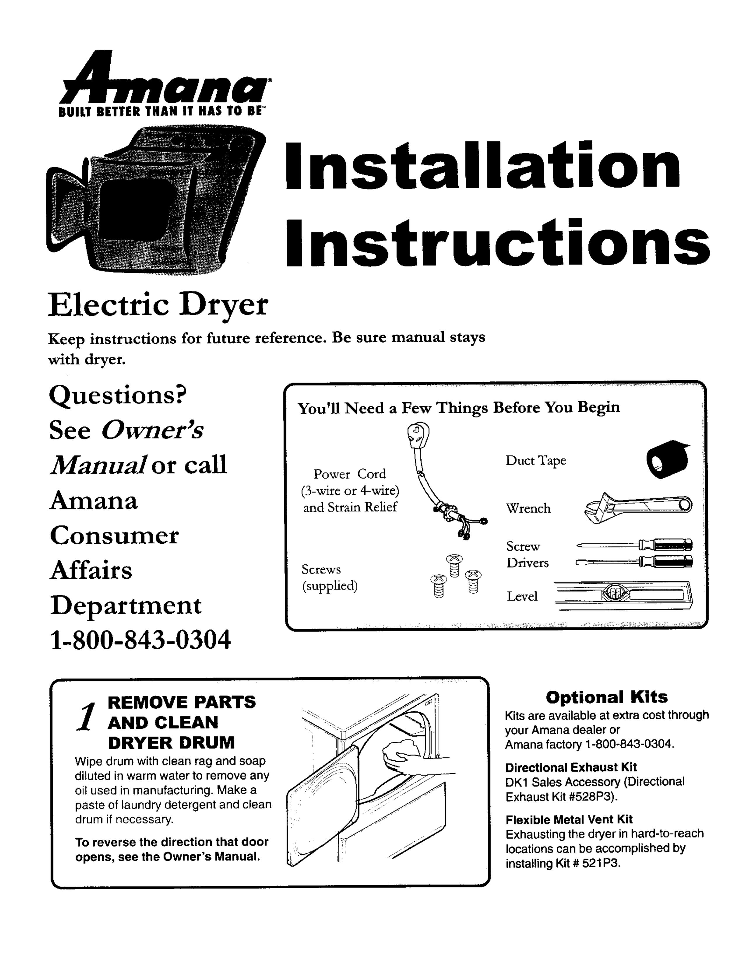 Amana 40086101 Clothes Dryer User Manual