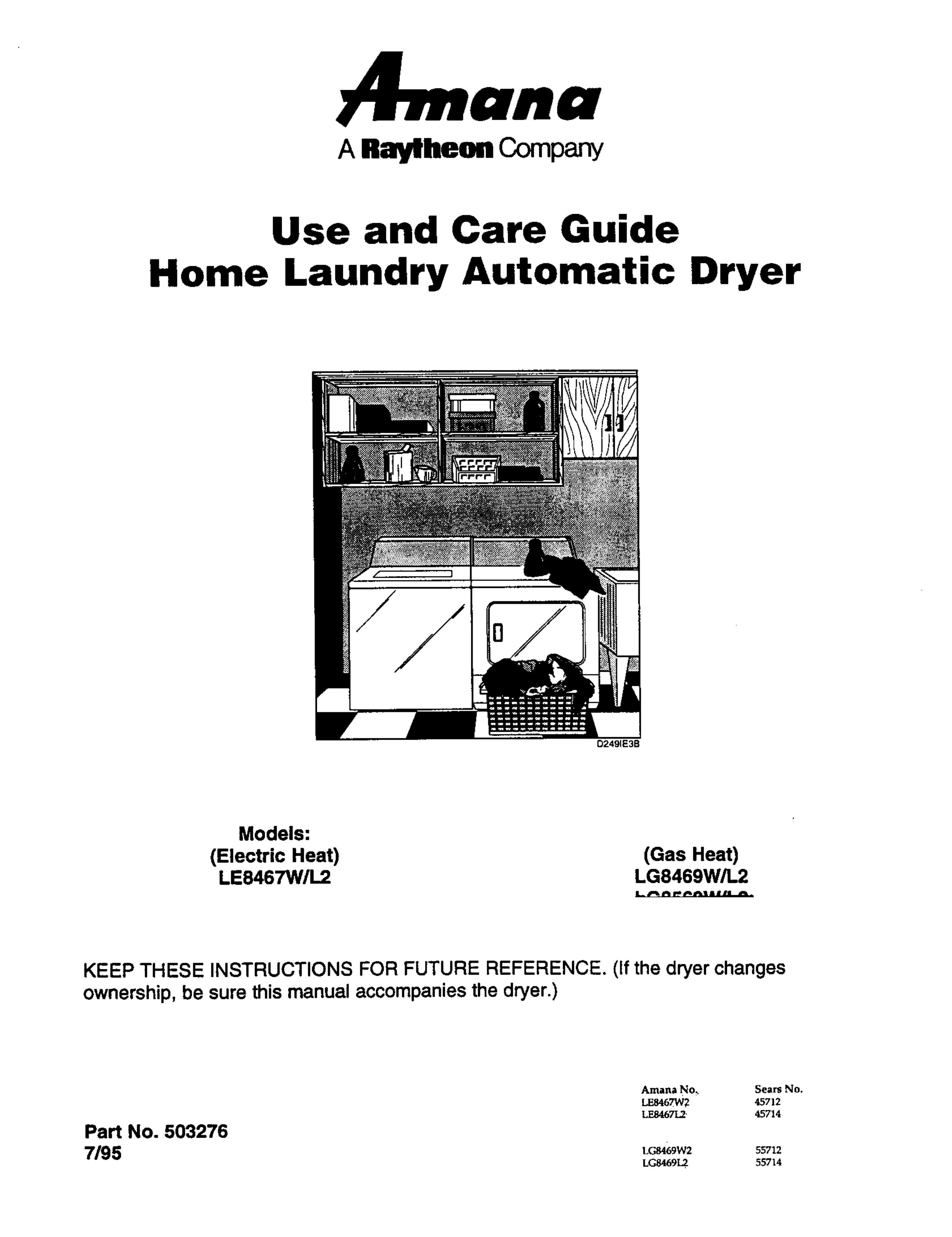 Amana D2491E3B Clothes Dryer User Manual