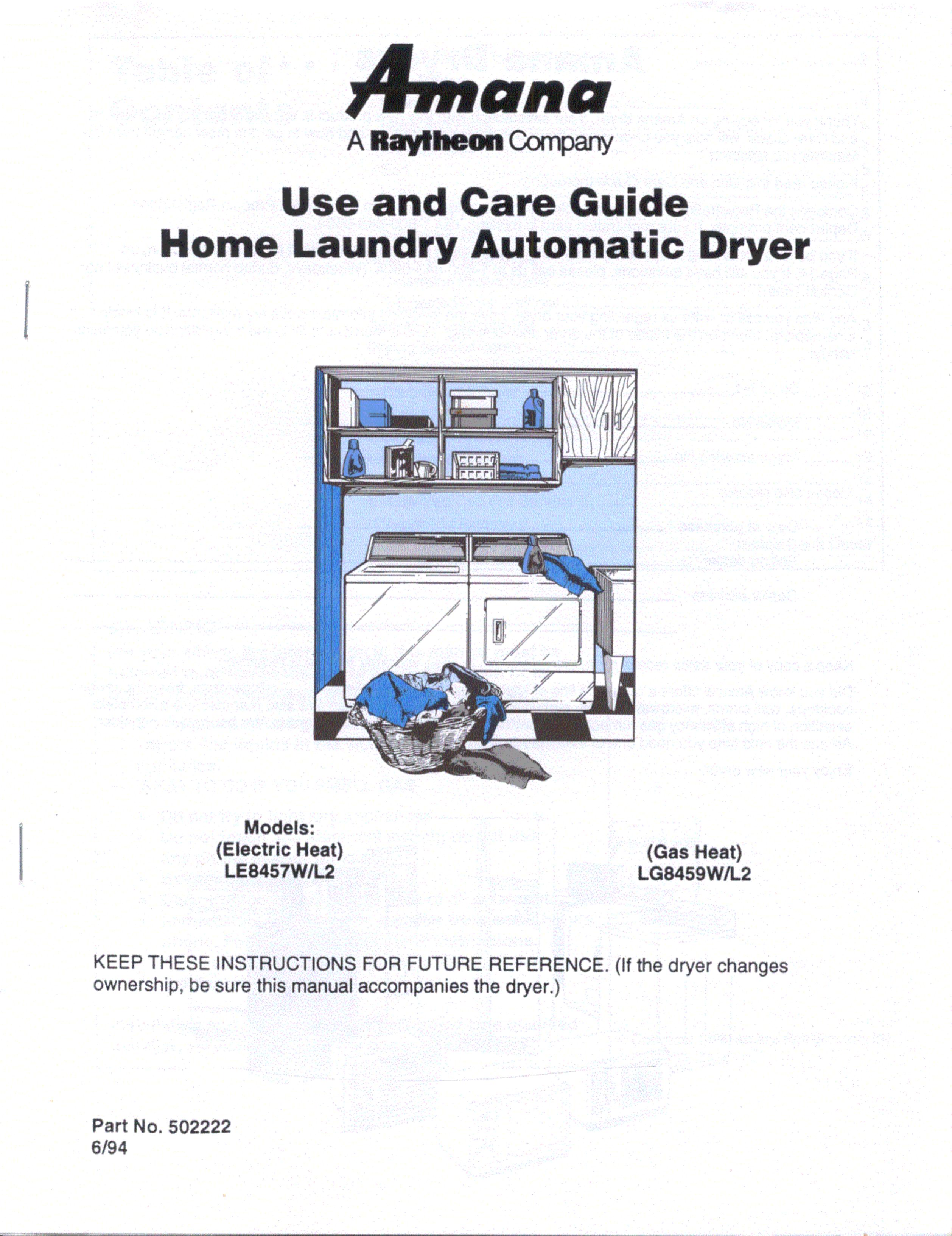 Amana LE8457W/L2 Clothes Dryer User Manual