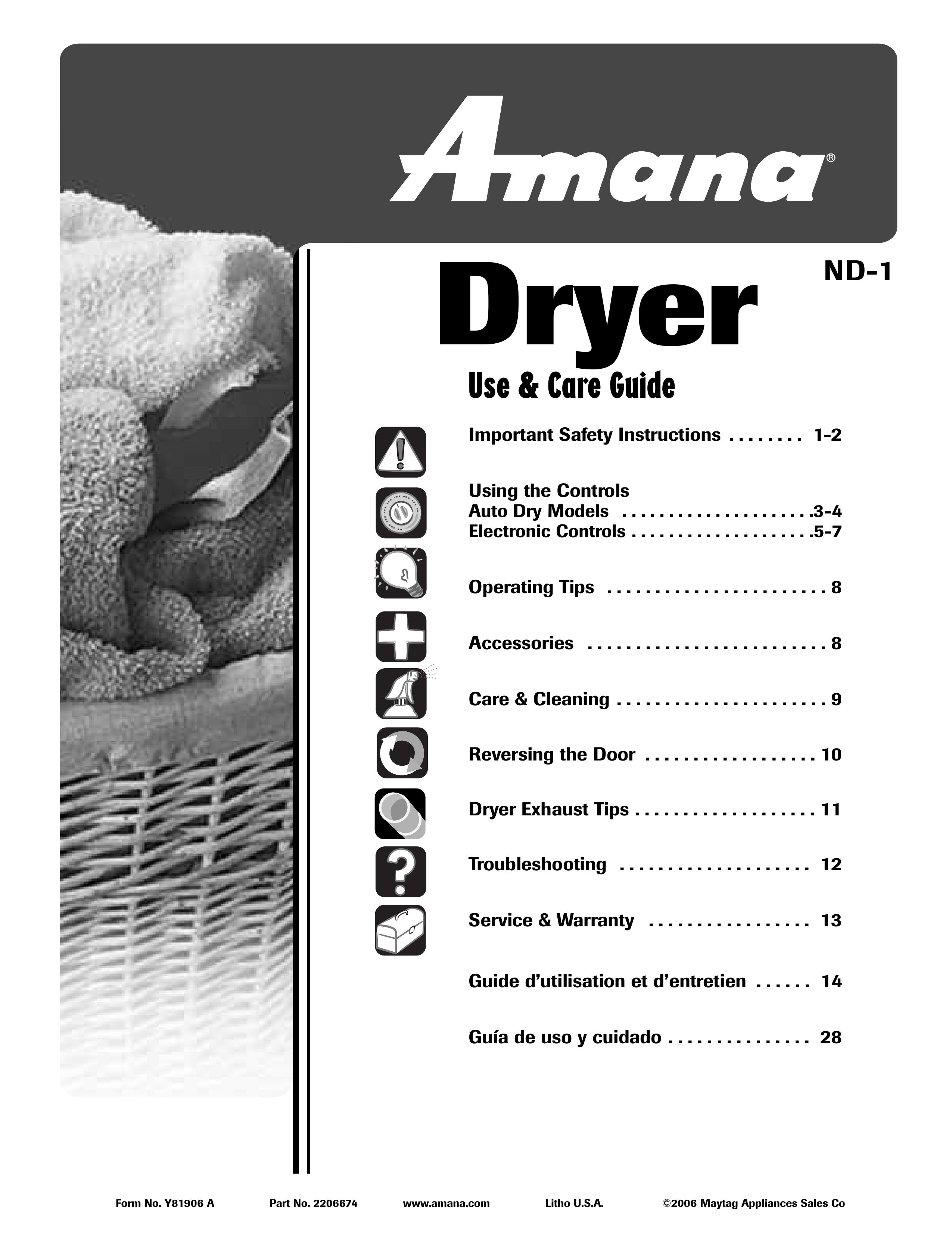 Amana ND-1 Clothes Dryer User Manual