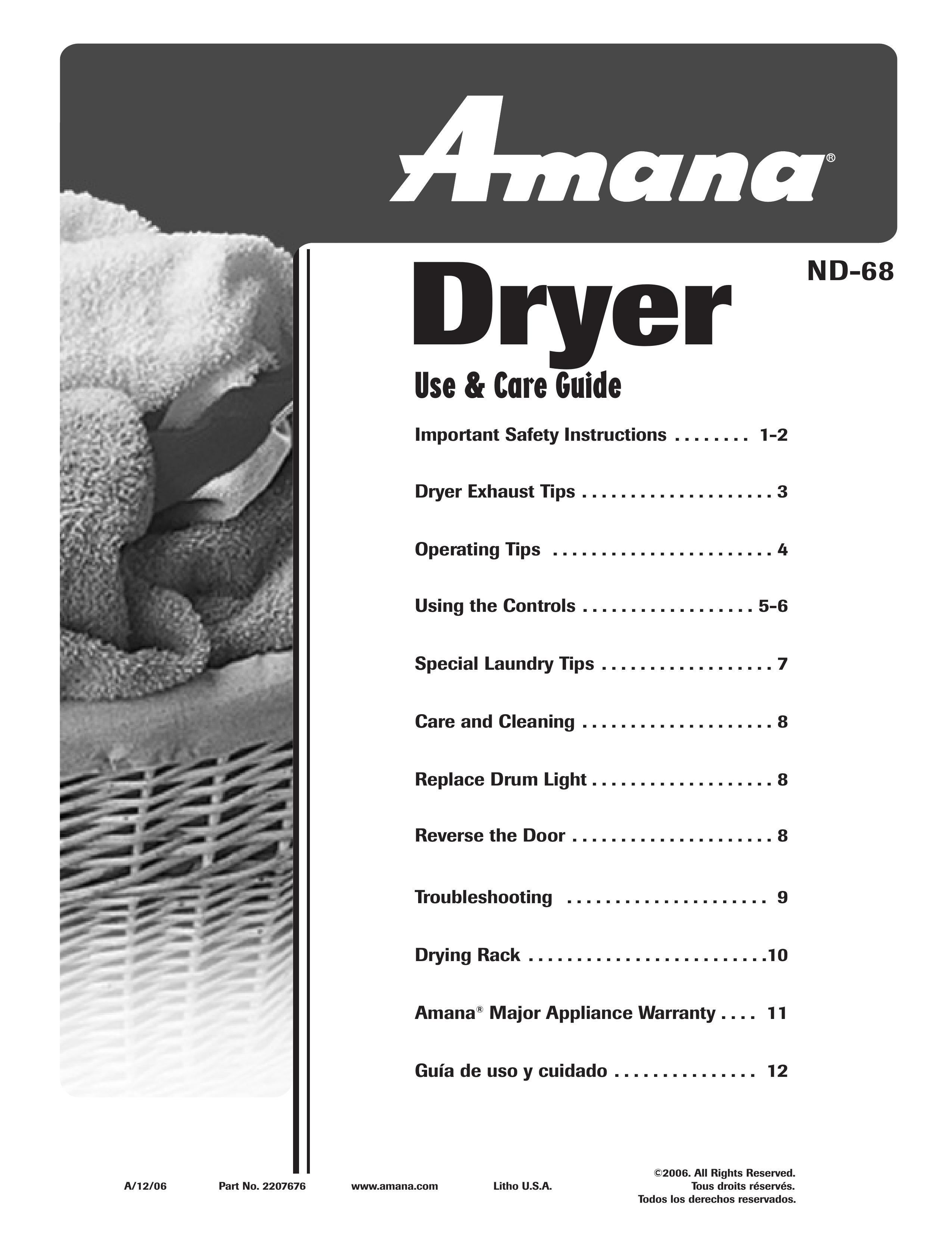 Amana ND-68 Clothes Dryer User Manual