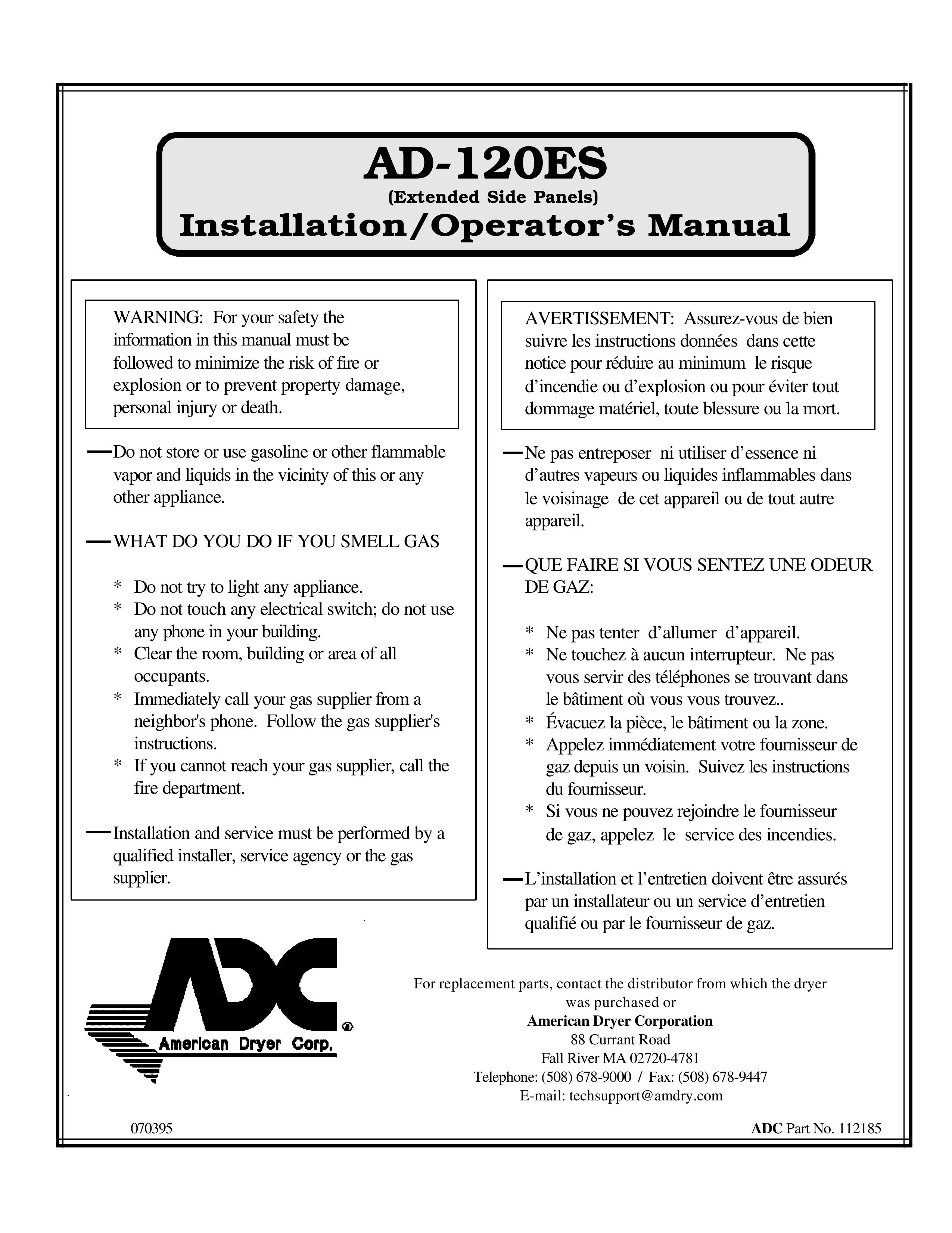 American Dryer AD-120ES Clothes Dryer User Manual