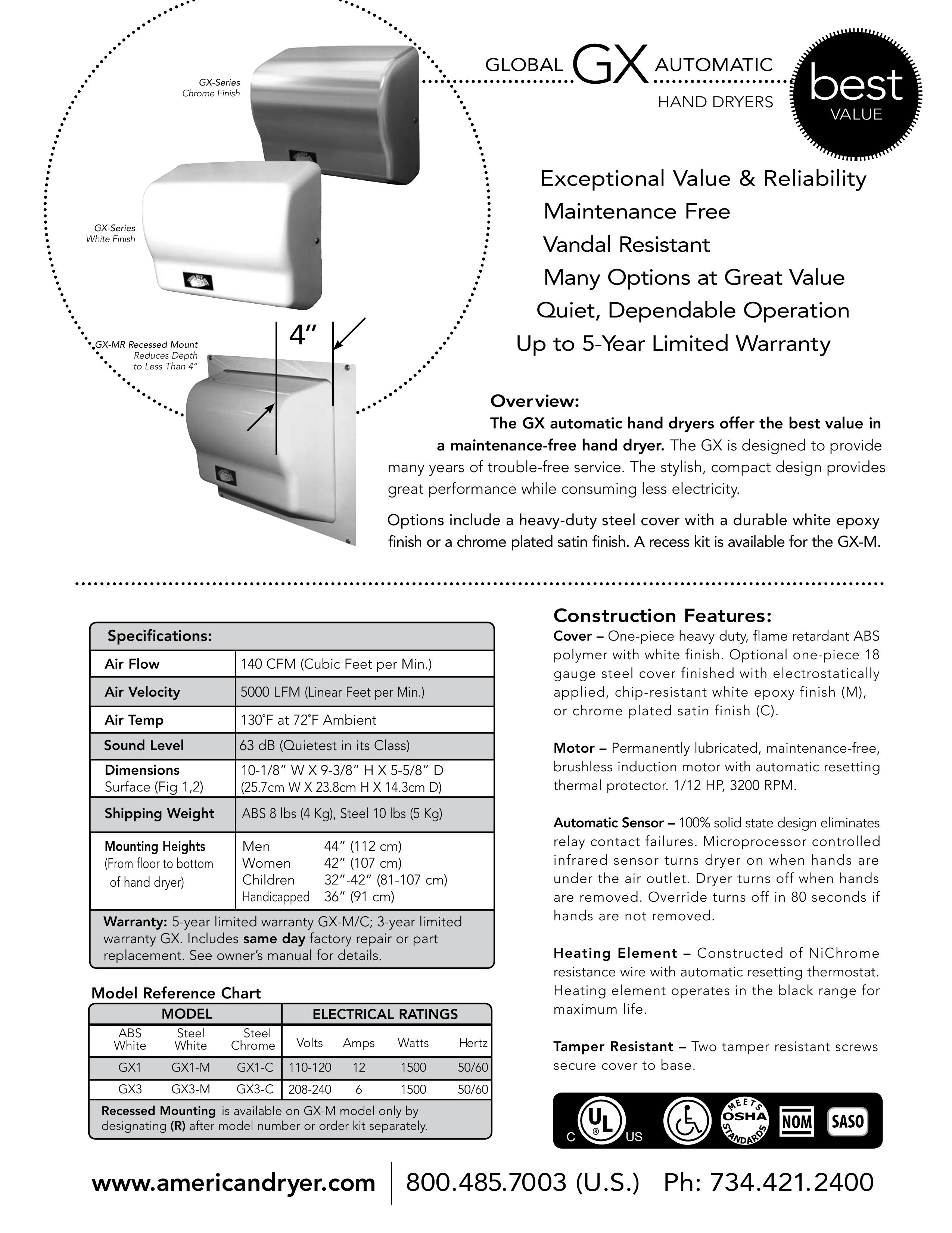 American Dryer GX1-M Clothes Dryer User Manual