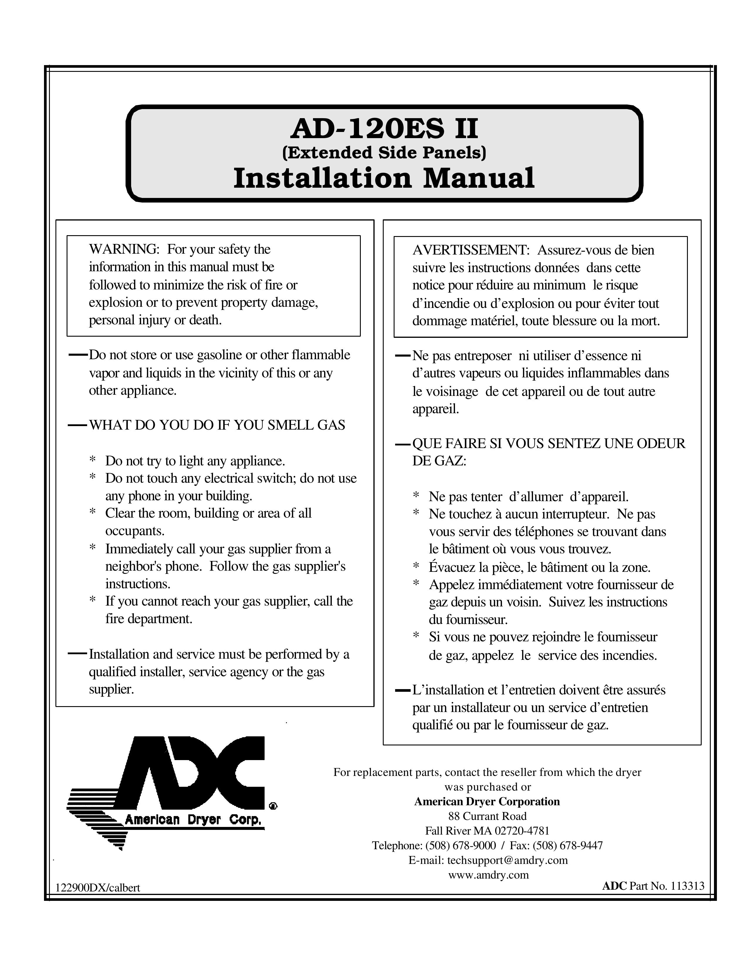 American Dryer Corp. AD-120ES II Clothes Dryer User Manual