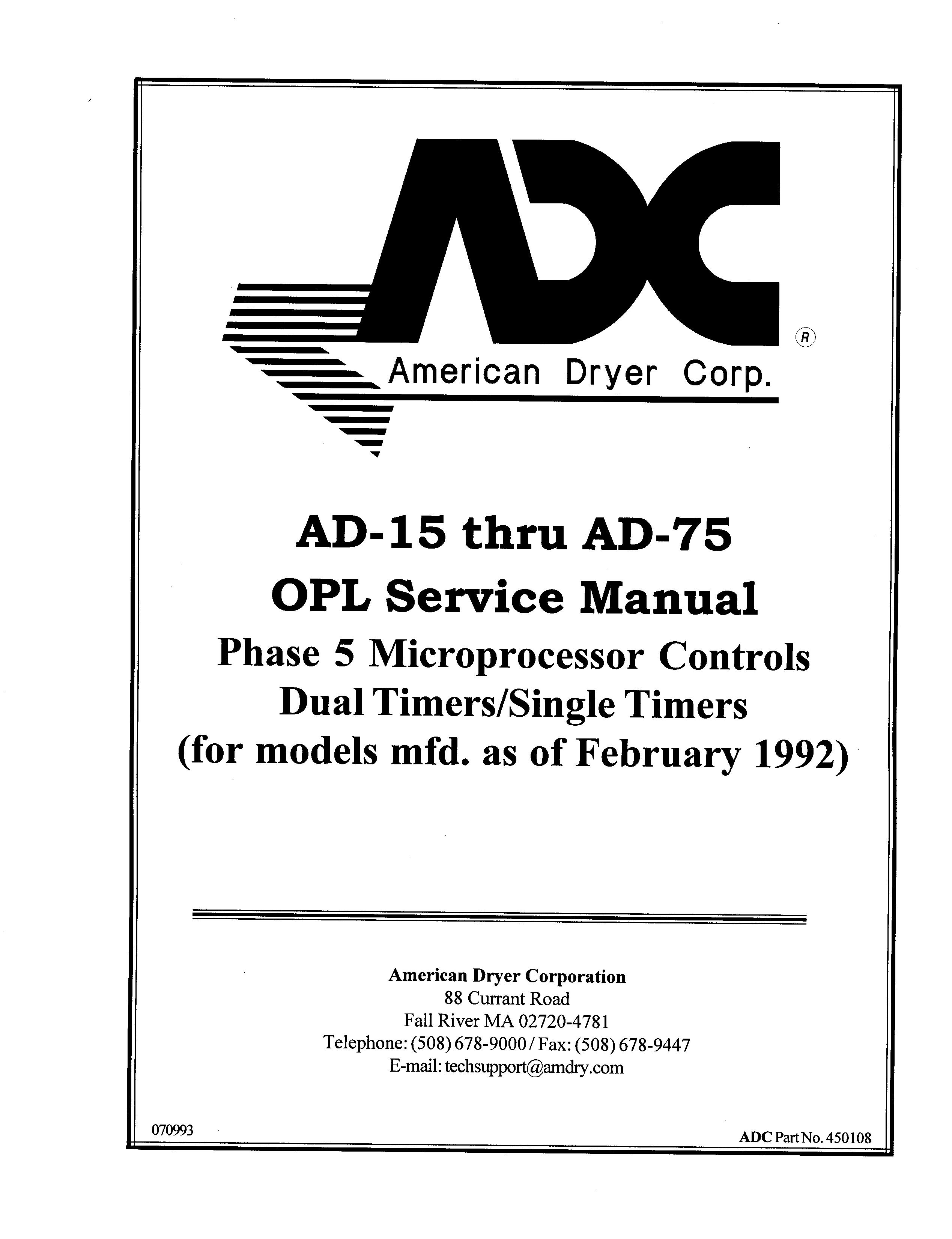 American Dryer Corp. AD-15 thru AD-75 Clothes Dryer User Manual