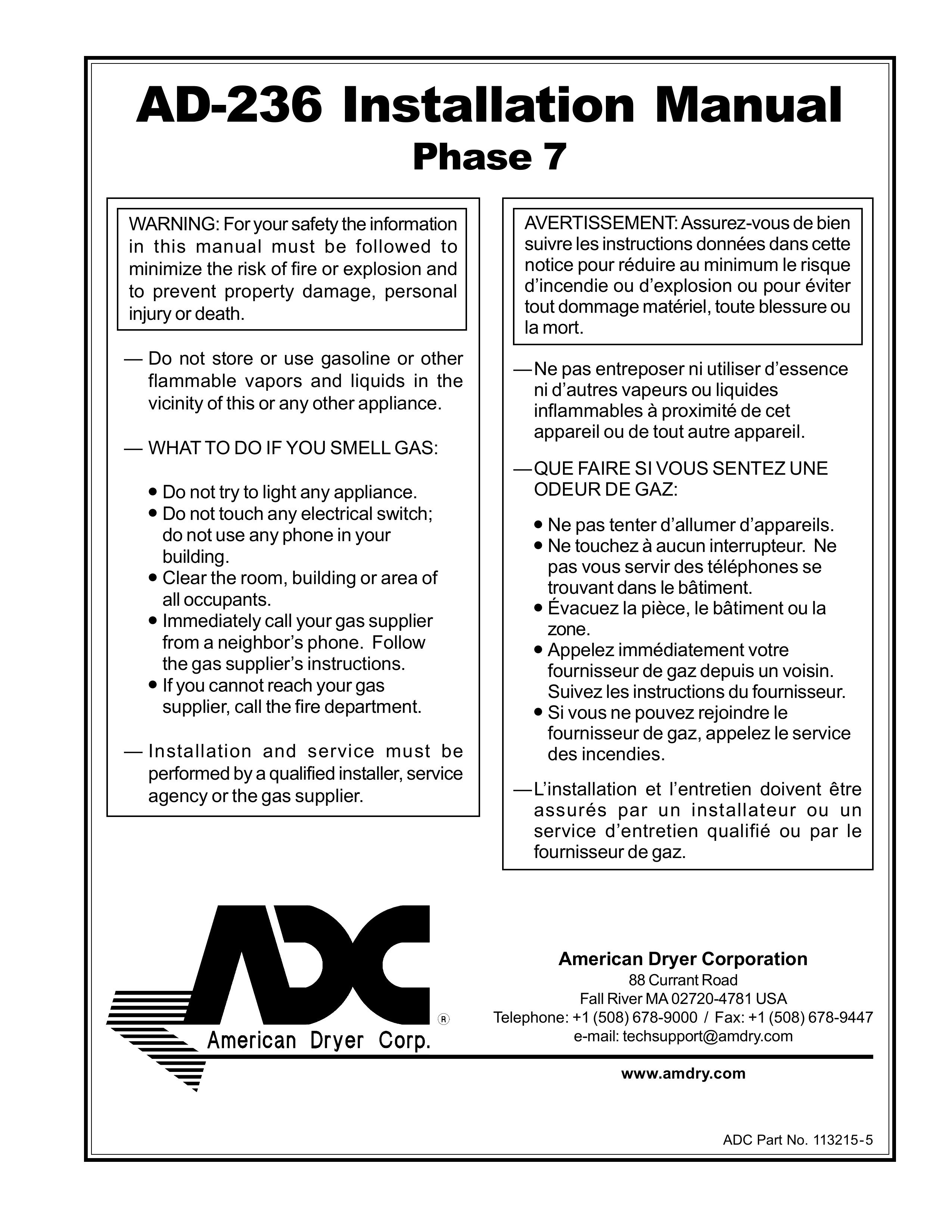 American Dryer Corp. AD-236 Clothes Dryer User Manual