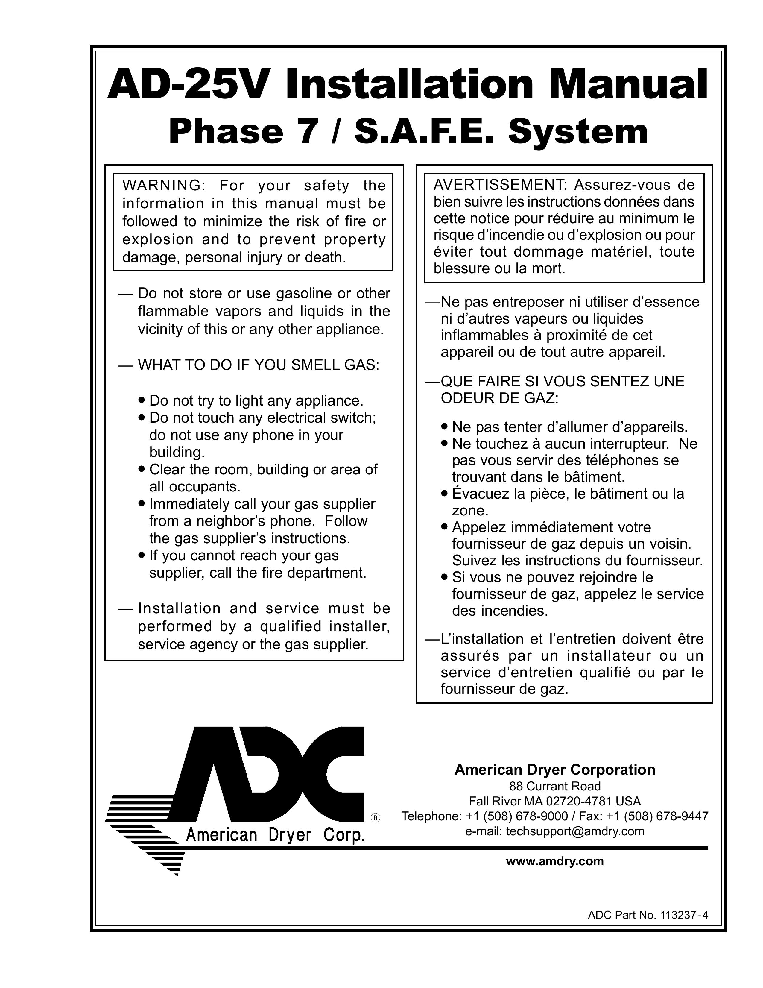 American Dryer Corp. AD-25V Clothes Dryer User Manual
