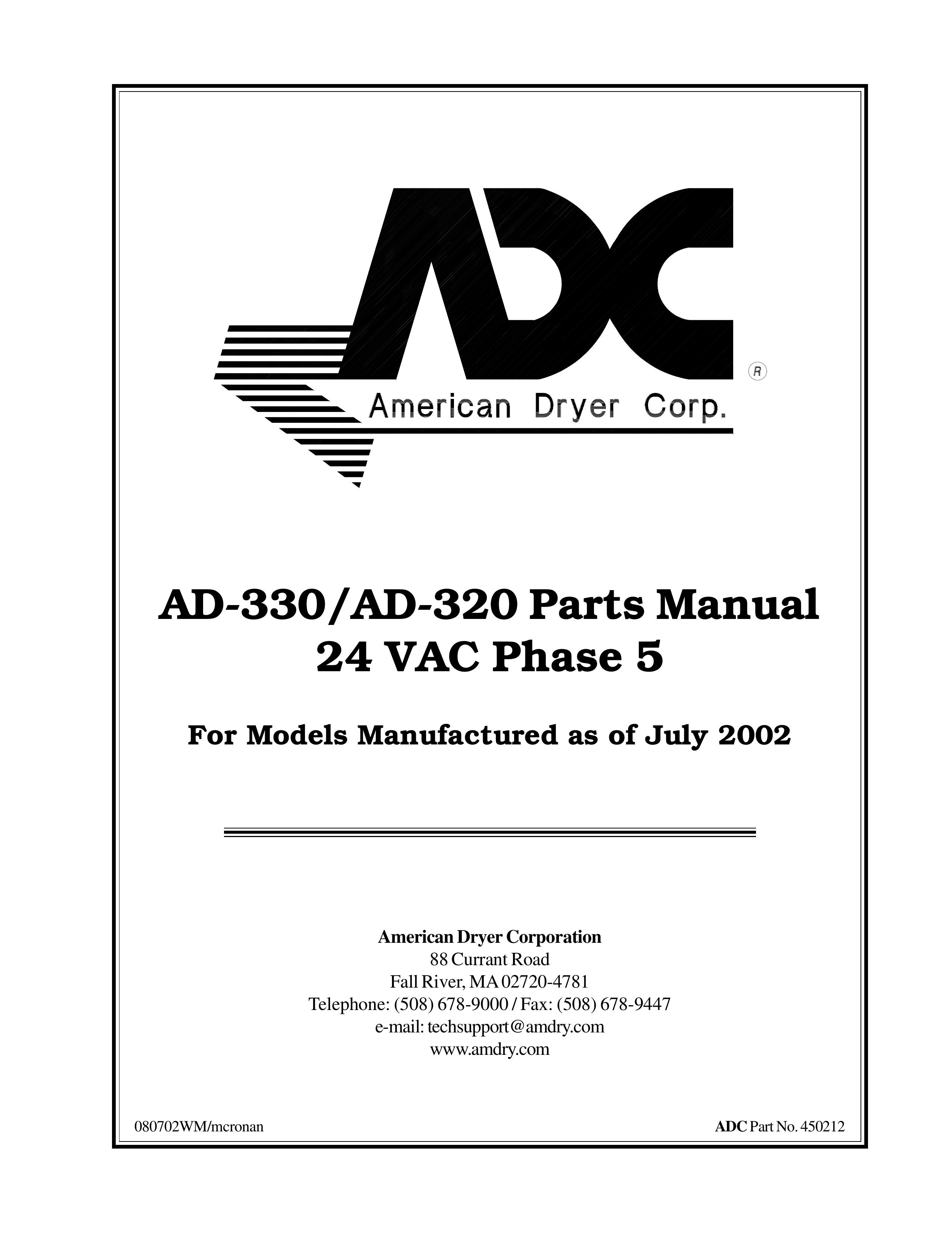 American Dryer Corp. AD-320 Clothes Dryer User Manual