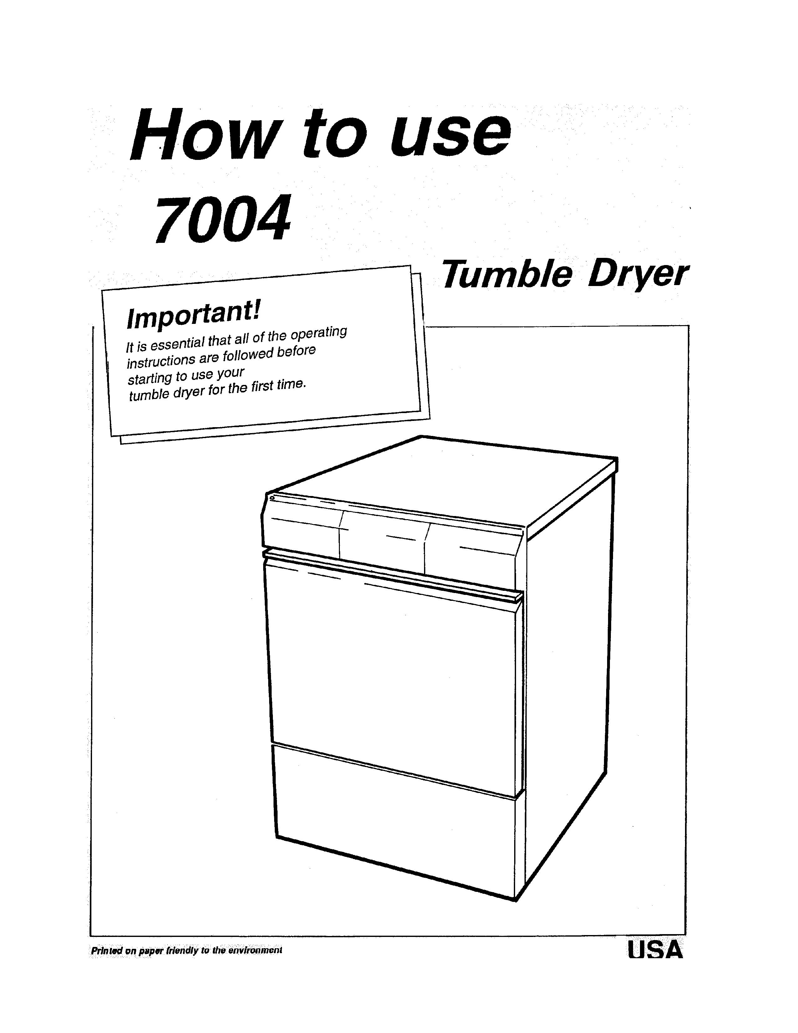 Asko 7004 Clothes Dryer User Manual