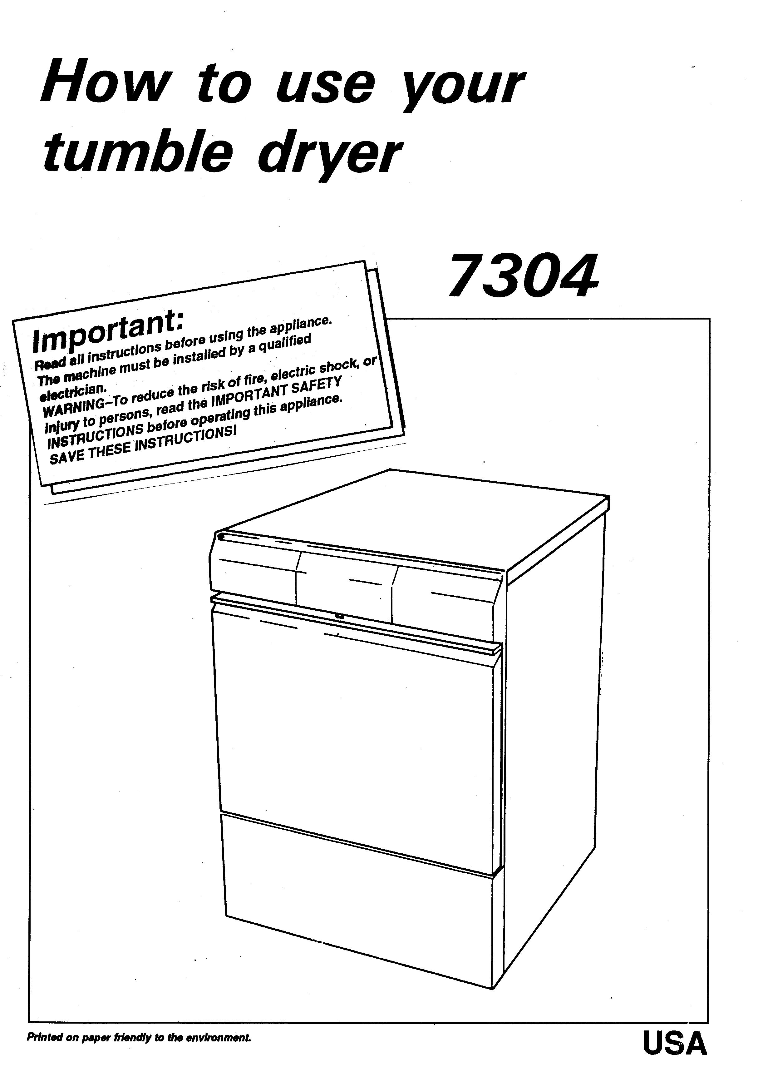 Asko 7304 Clothes Dryer User Manual