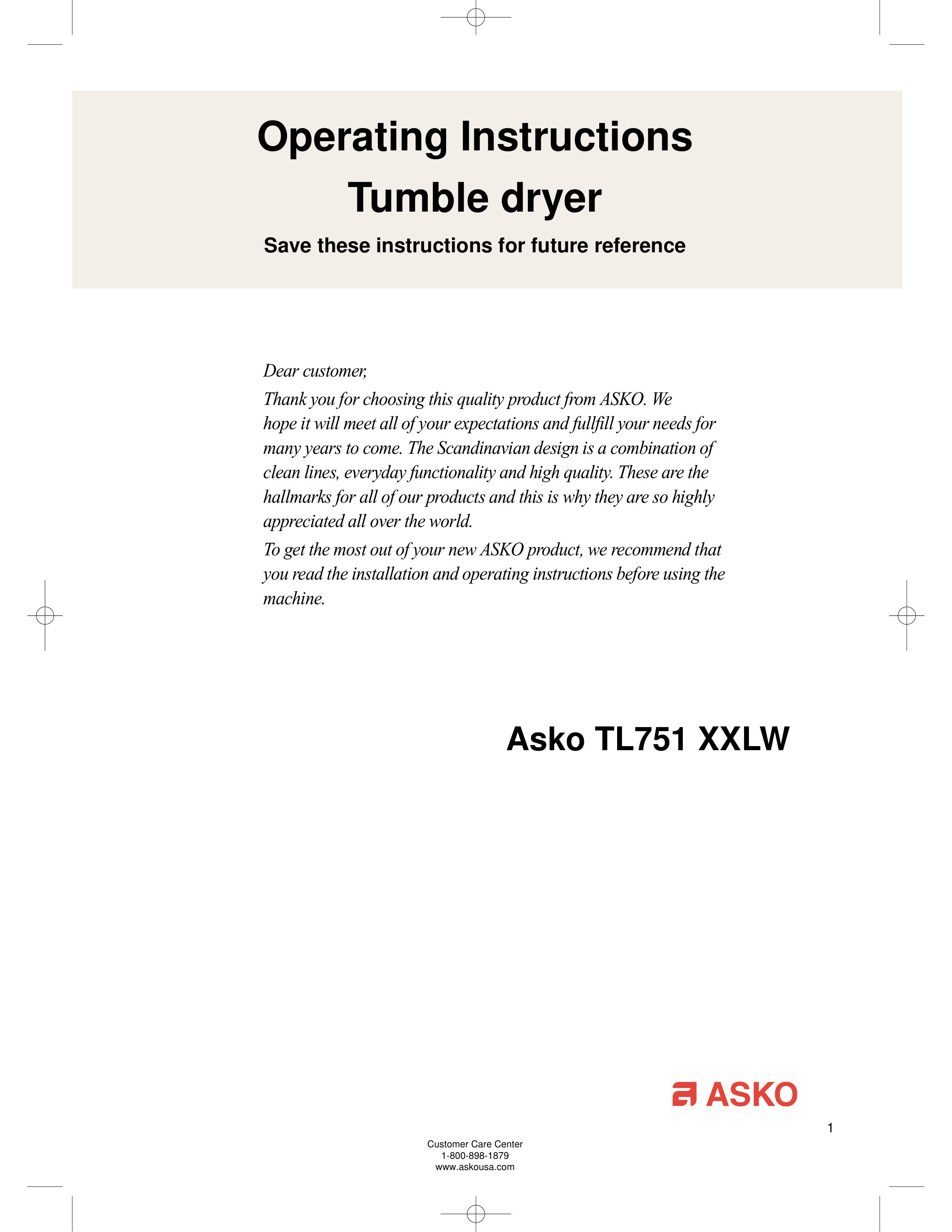 Asko TL751XXL Clothes Dryer User Manual