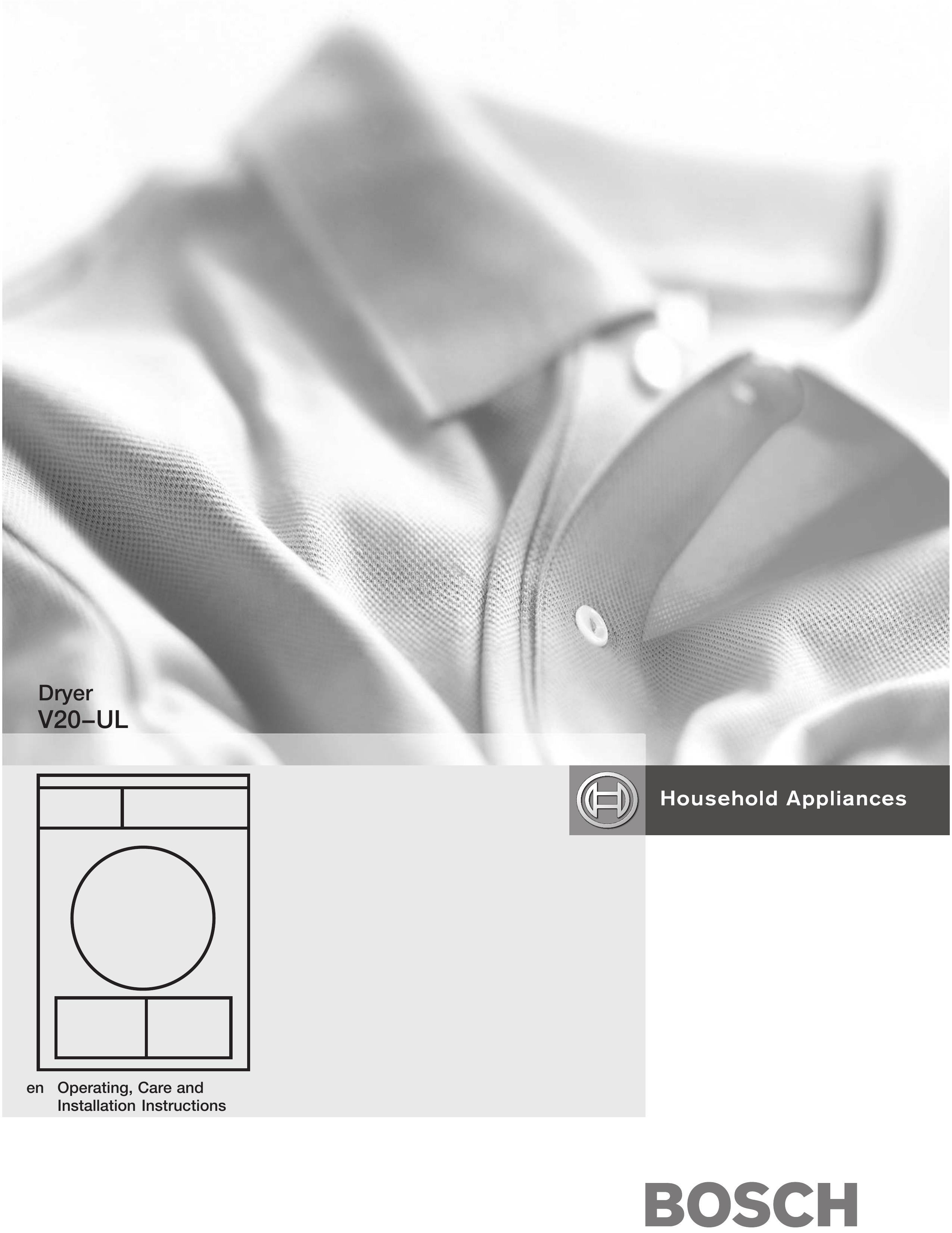 Bosch Appliances V20-UL Clothes Dryer User Manual
