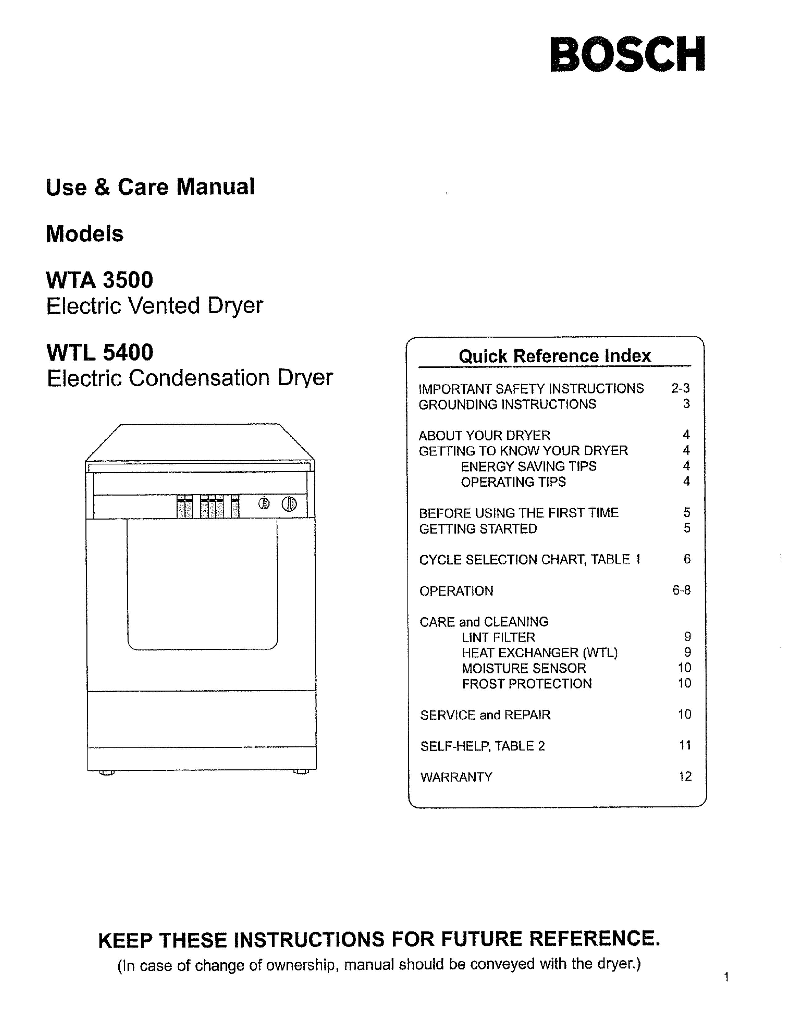 Bosch Appliances WTL 5400 Clothes Dryer User Manual