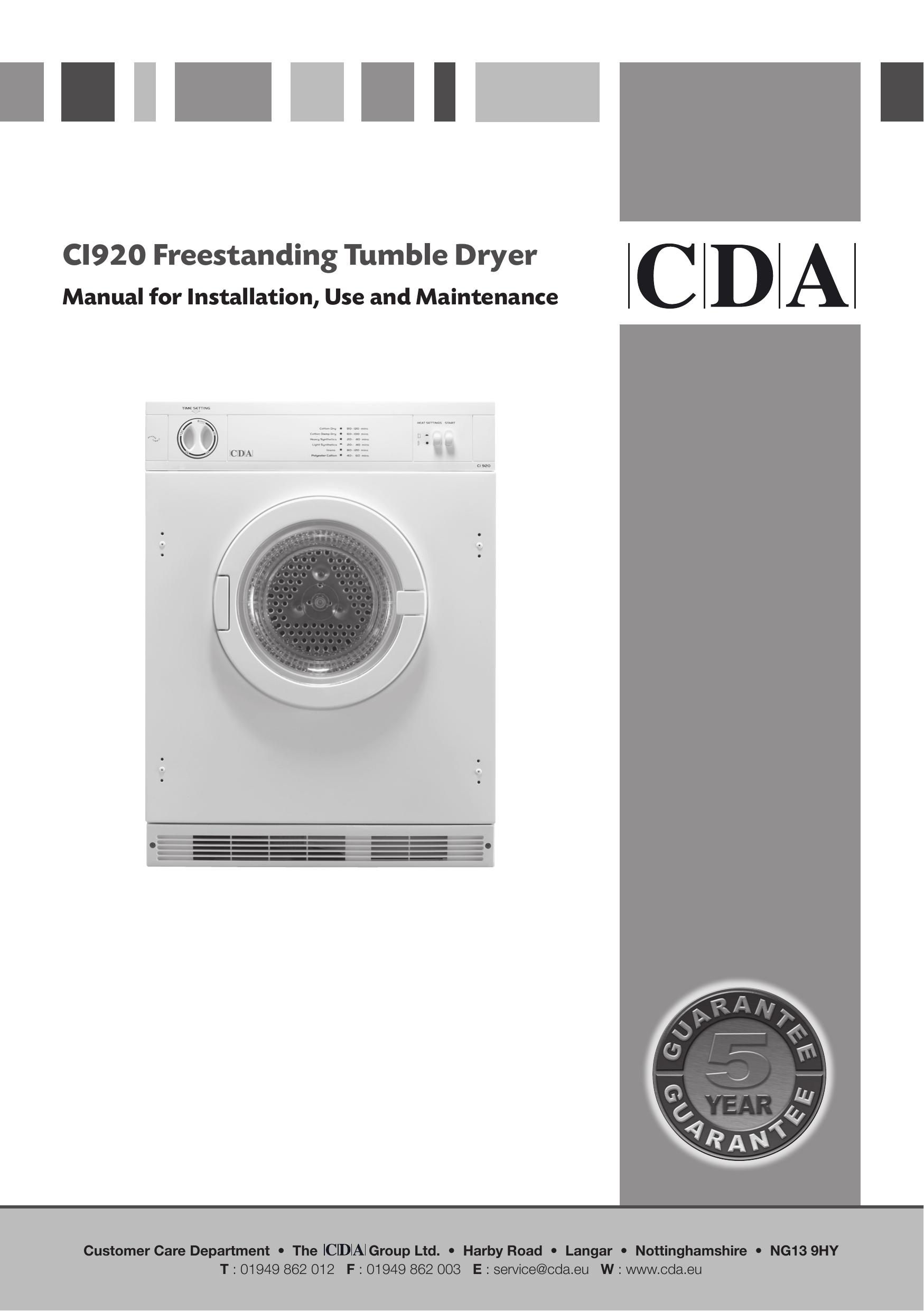 CDA CI920 Clothes Dryer User Manual