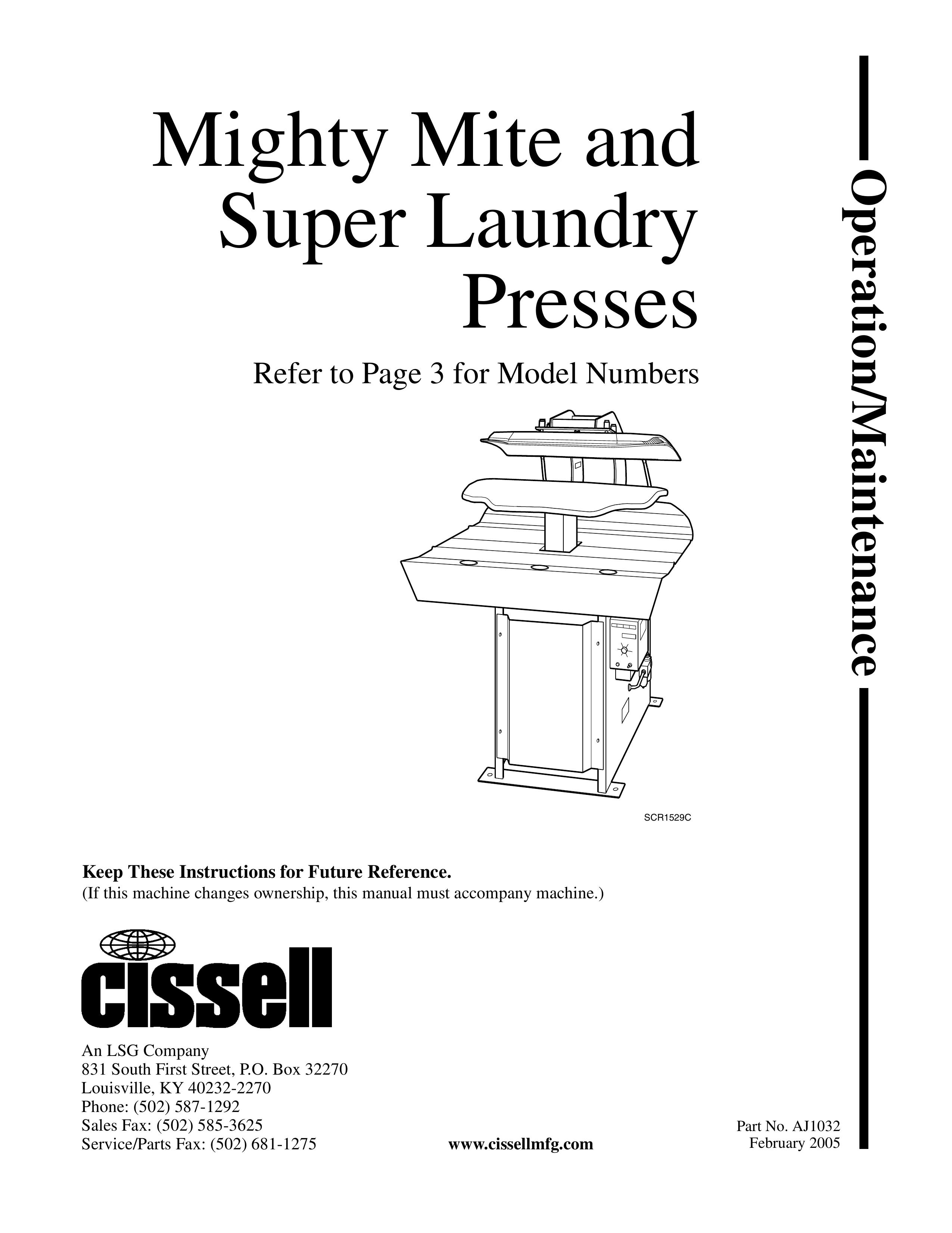 Cissell AJ1032 Clothes Dryer User Manual