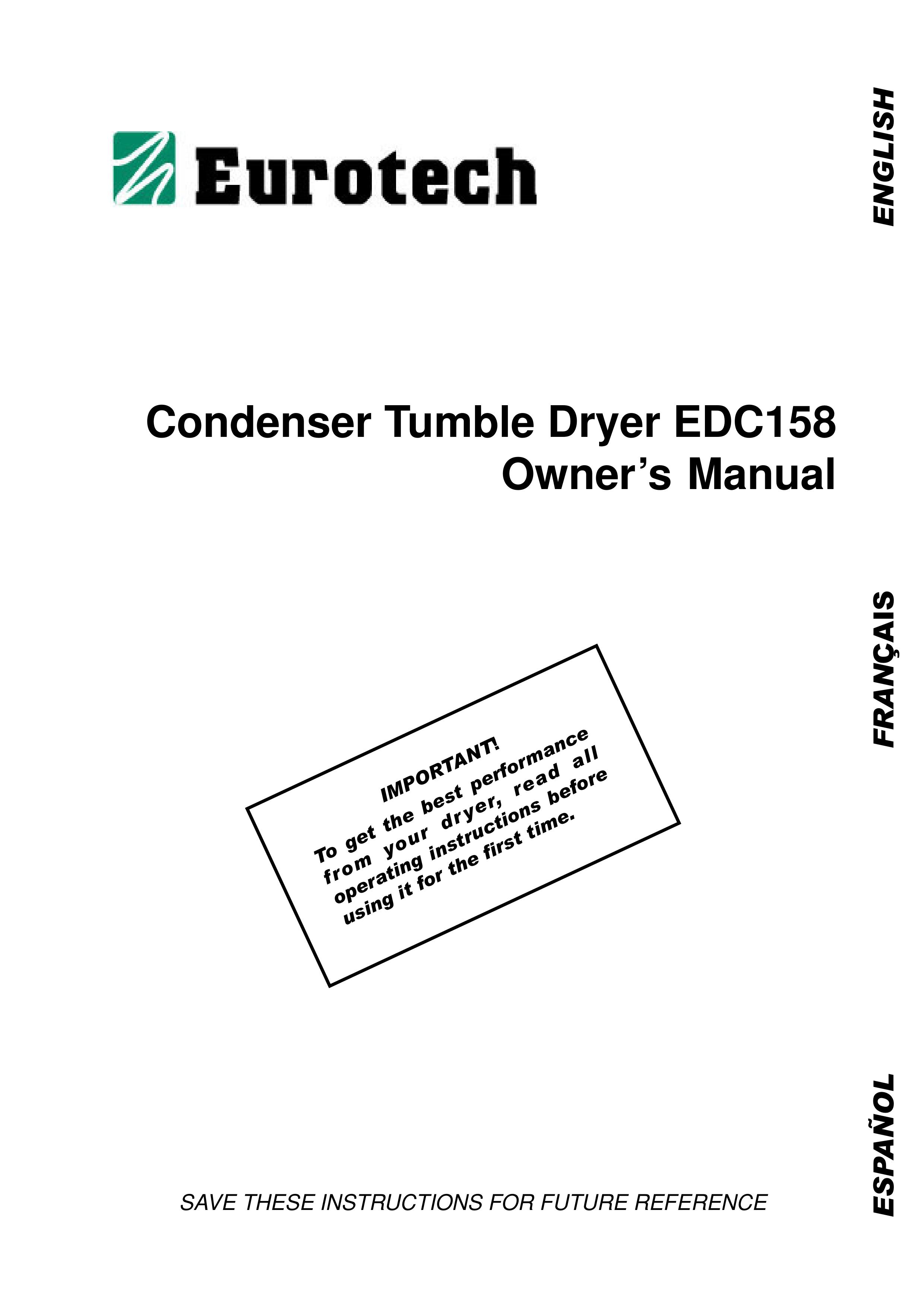 Eurotech Appliances EDC158 Clothes Dryer User Manual