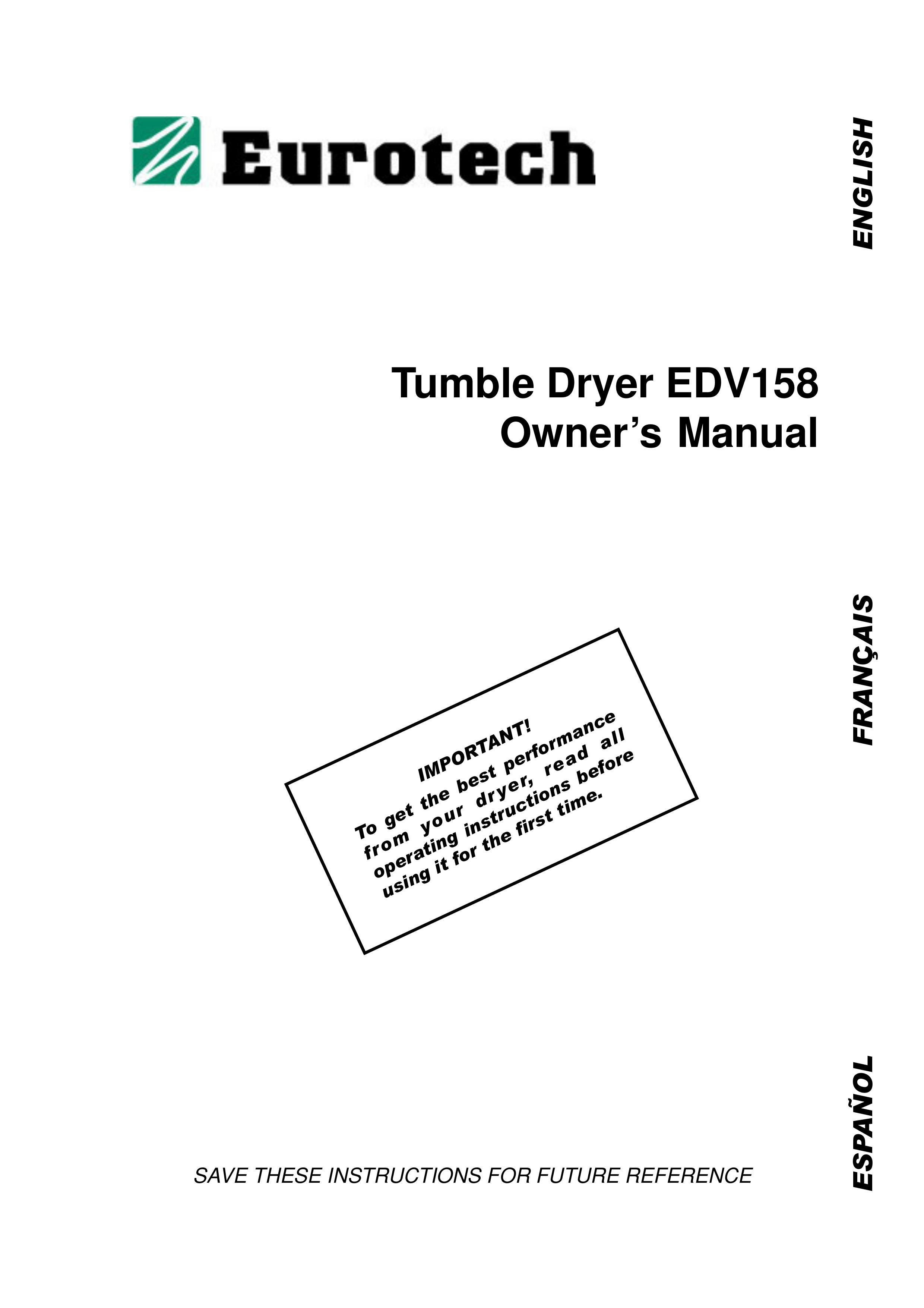 Eurotech Appliances EDV158 Clothes Dryer User Manual