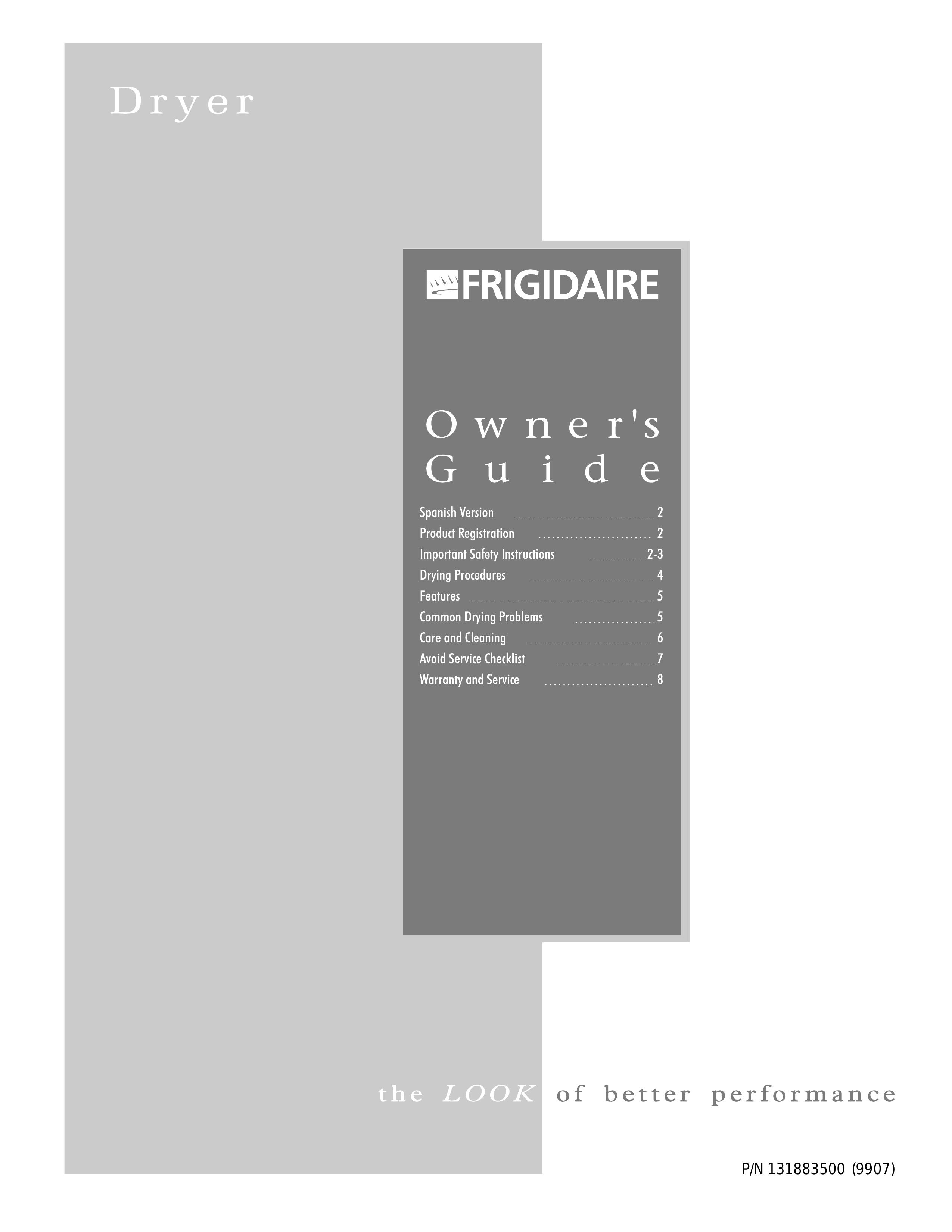 Frigidaire 131883500 Clothes Dryer User Manual