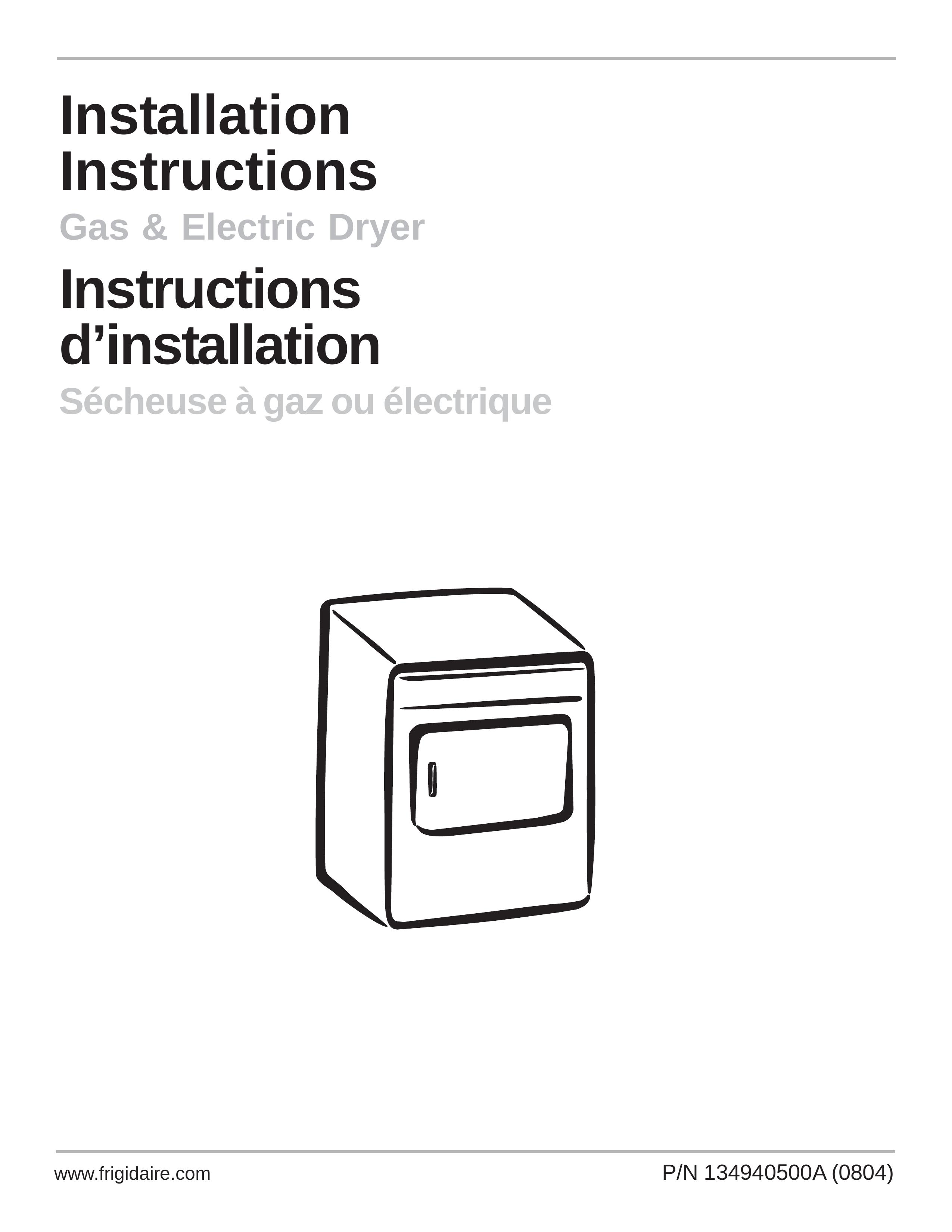 Frigidaire 134940500A Clothes Dryer User Manual