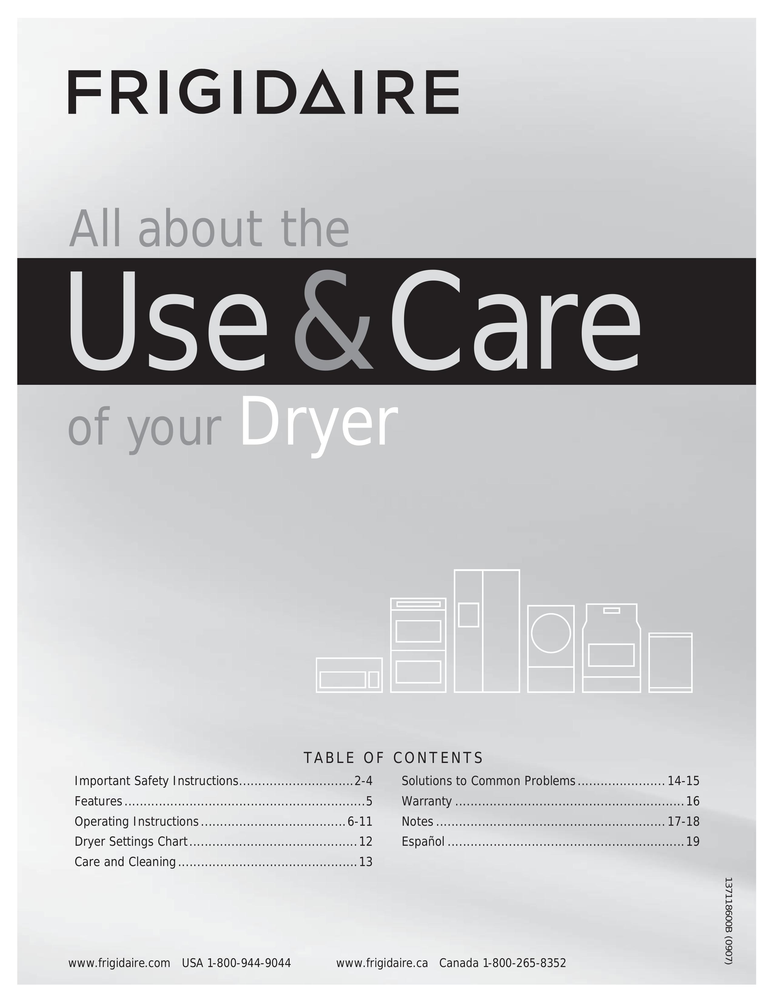 Frigidaire 137118600B Clothes Dryer User Manual