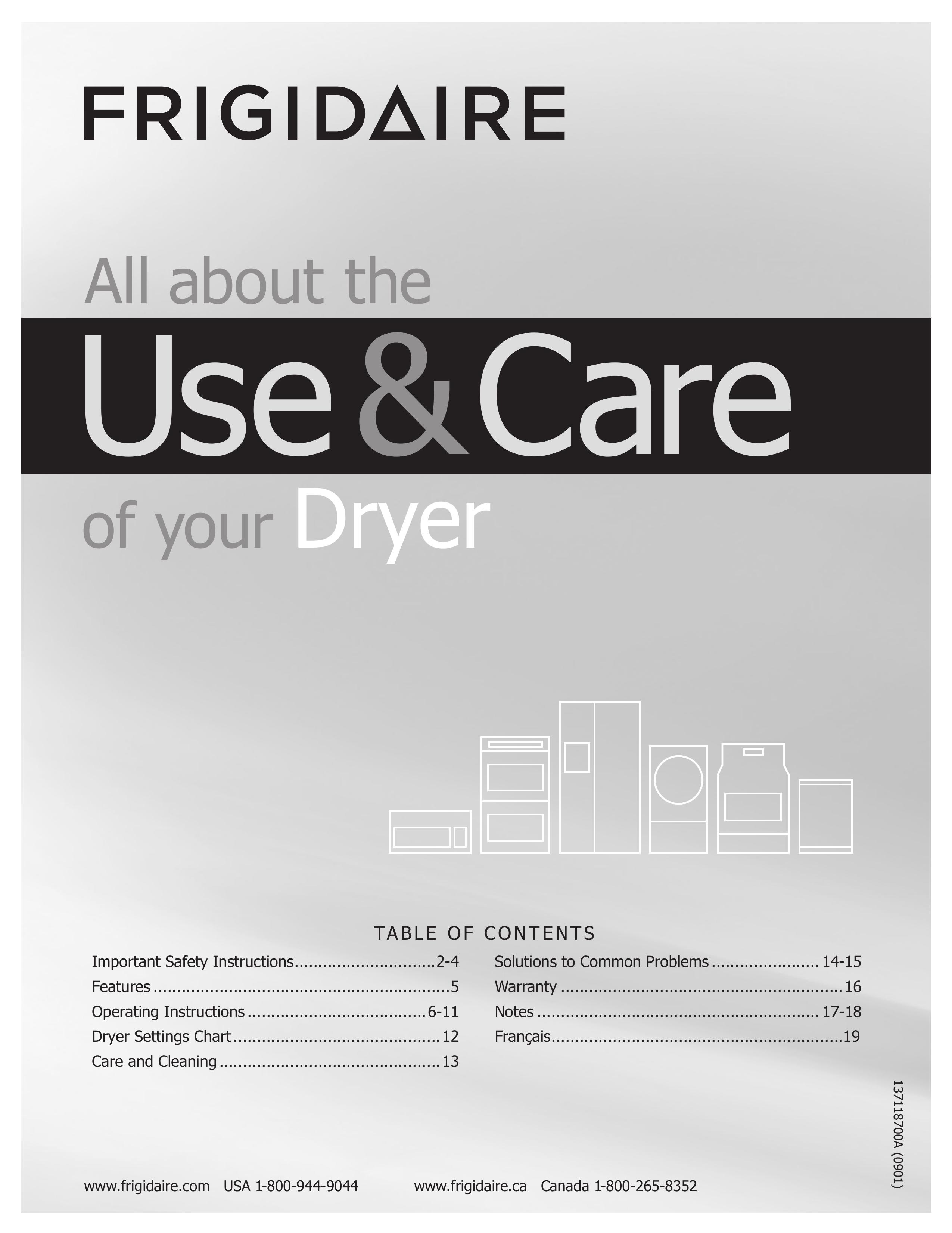 Frigidaire 137118700A Clothes Dryer User Manual