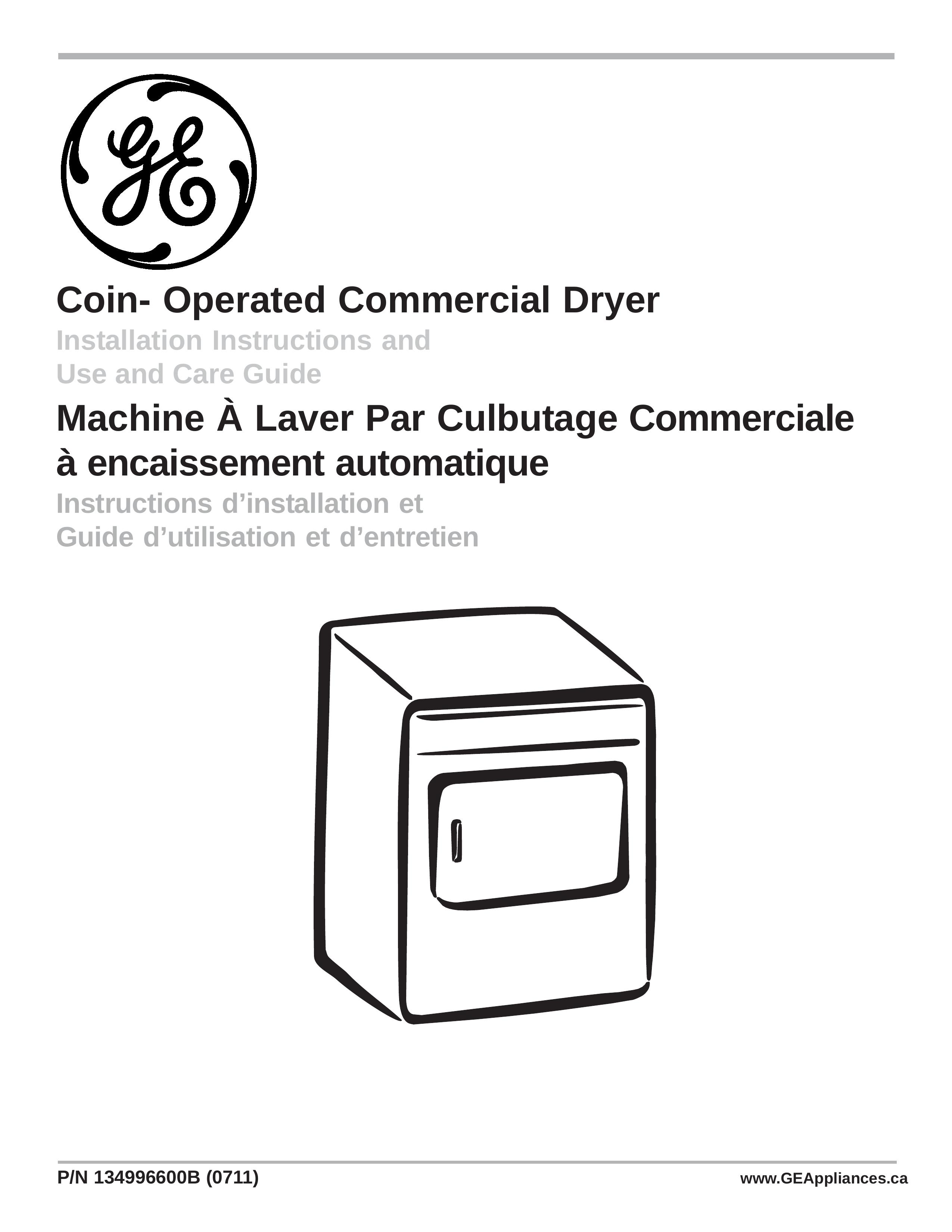 GE 134996600B (0711) Clothes Dryer User Manual