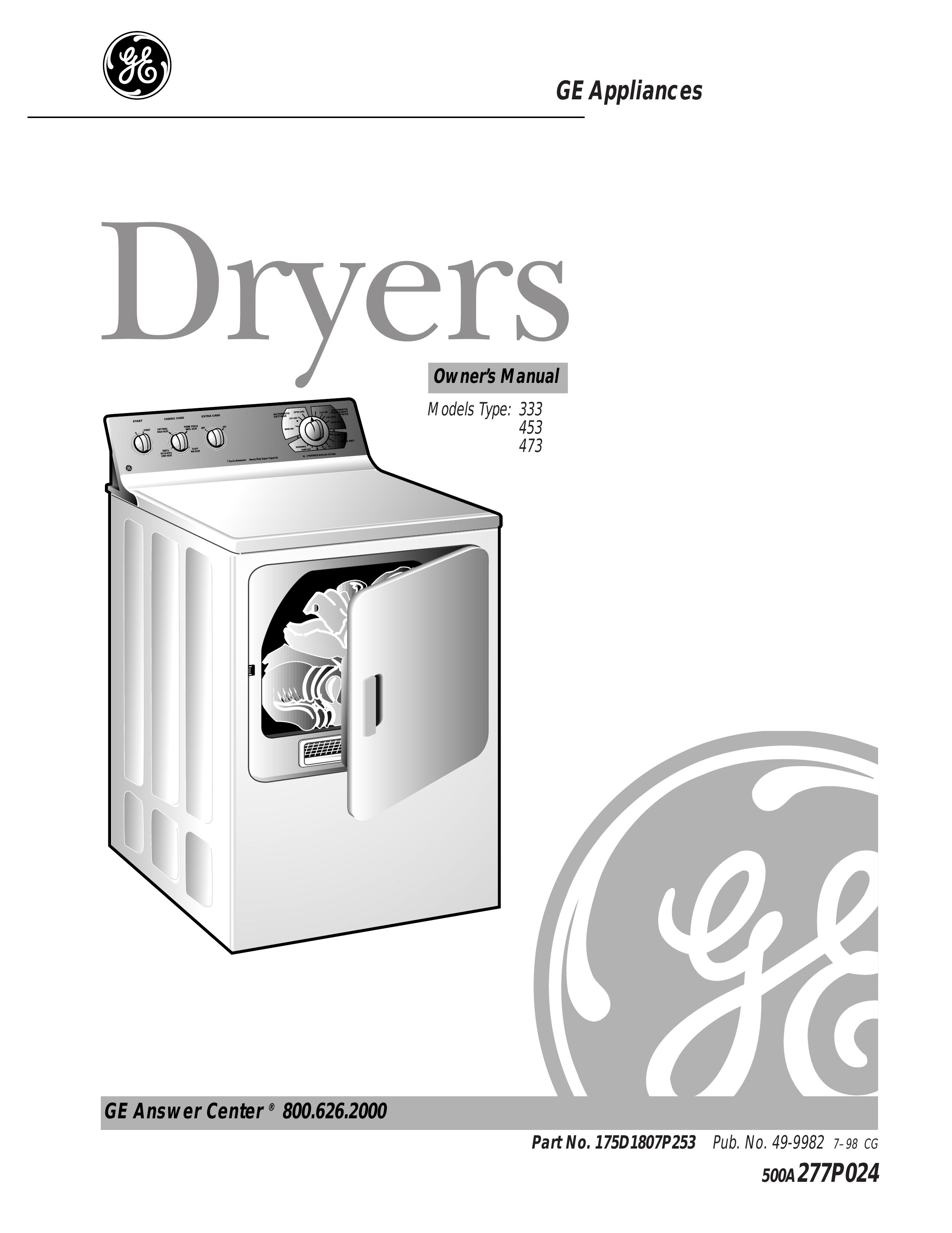 GE 453 Clothes Dryer User Manual