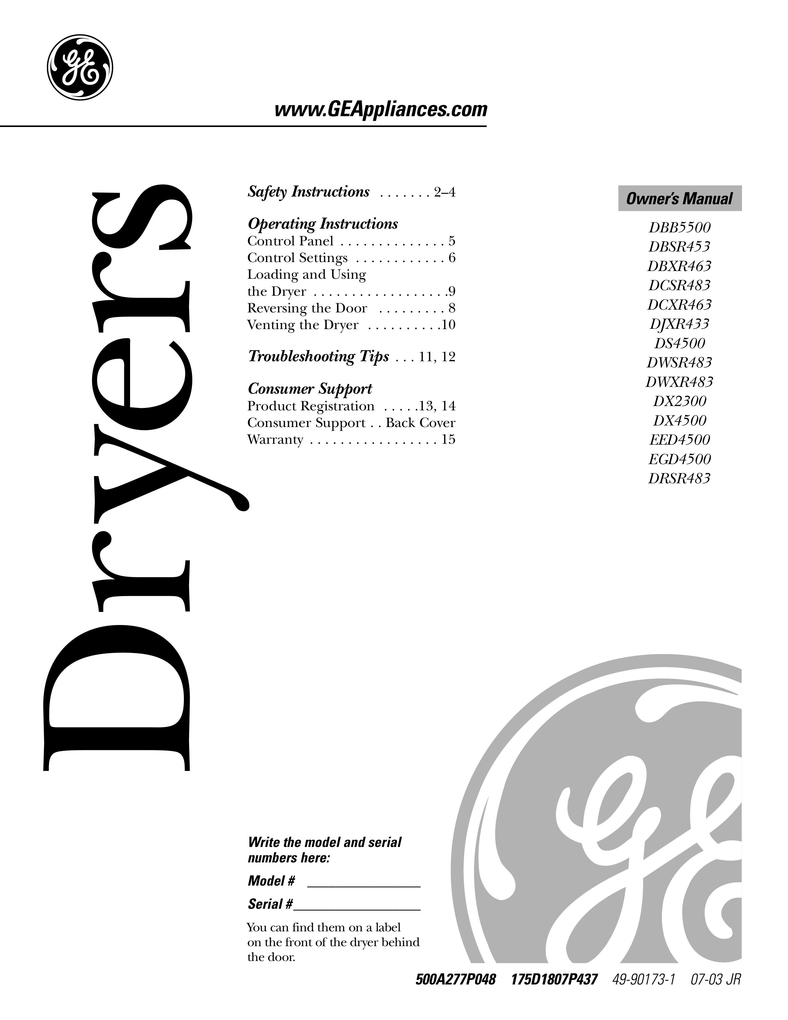GE DBB5500 Clothes Dryer User Manual