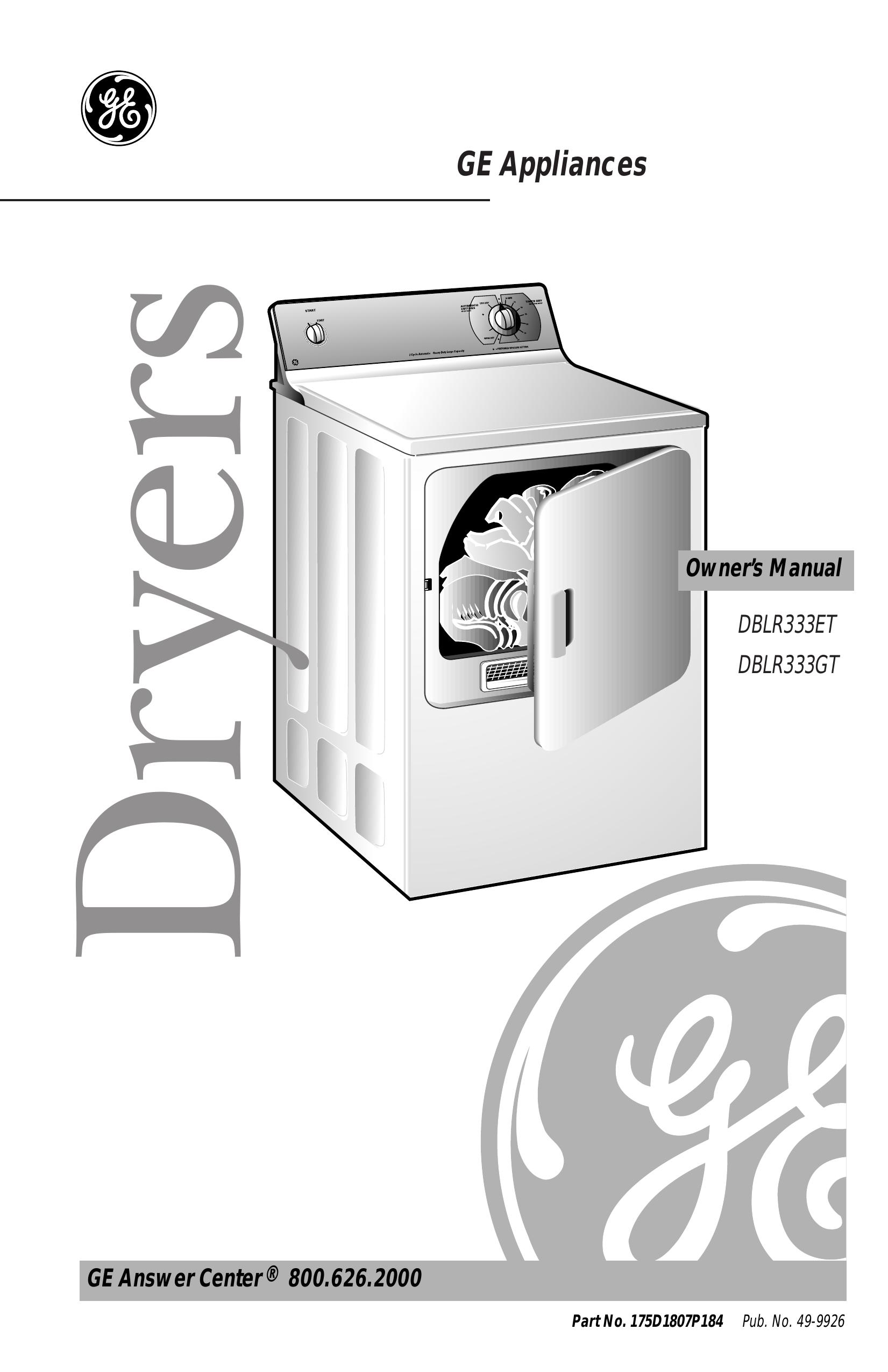 GE DBLR333GT Clothes Dryer User Manual