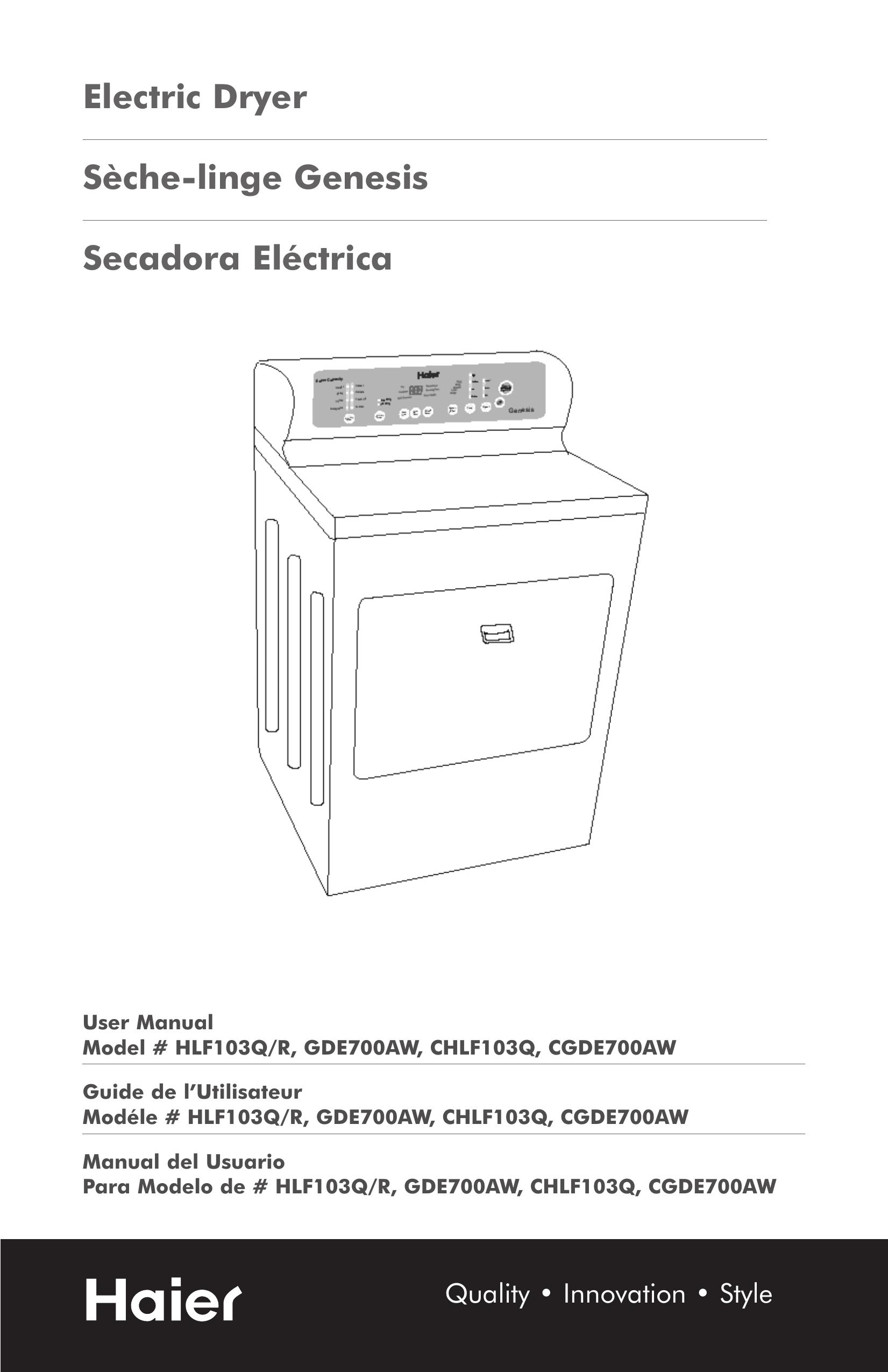 Haier GDE700AW Clothes Dryer User Manual