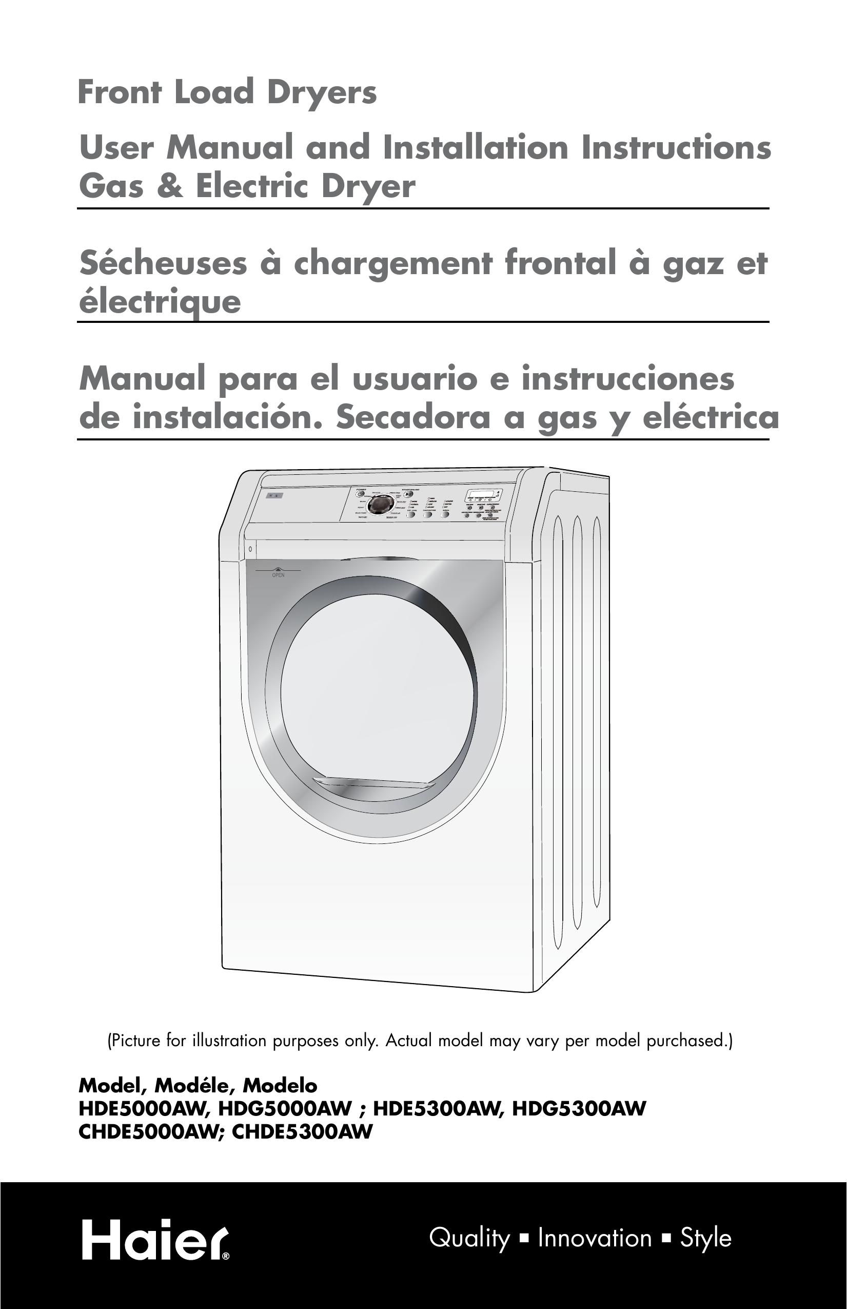 Haier HDE5300AW Clothes Dryer User Manual