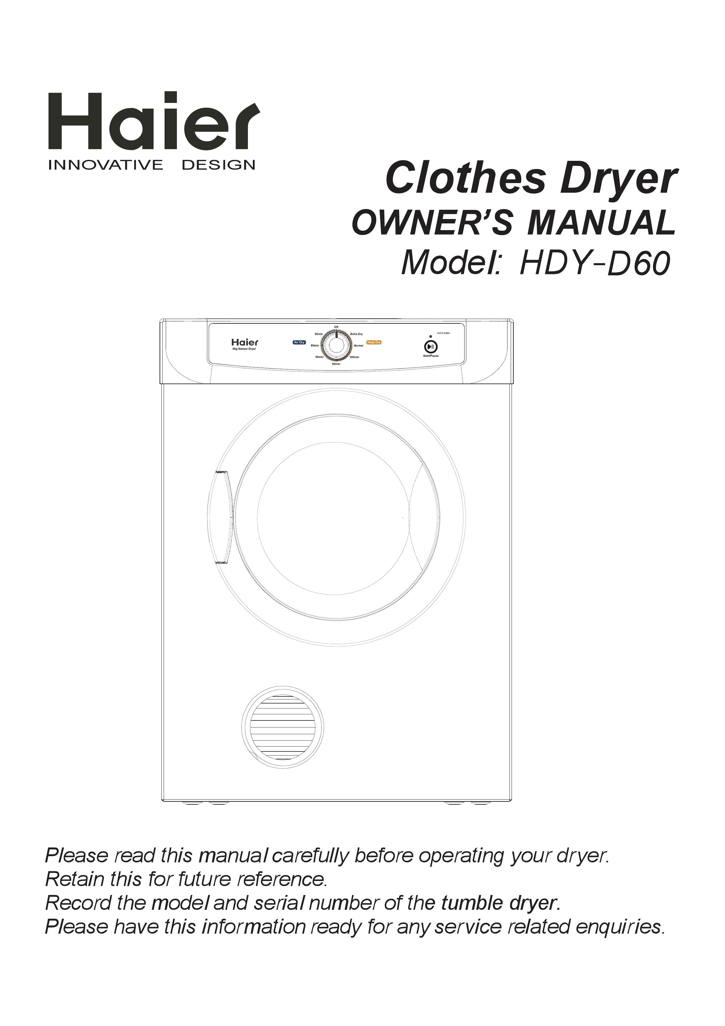 Haier HDY-D60 Clothes Dryer User Manual