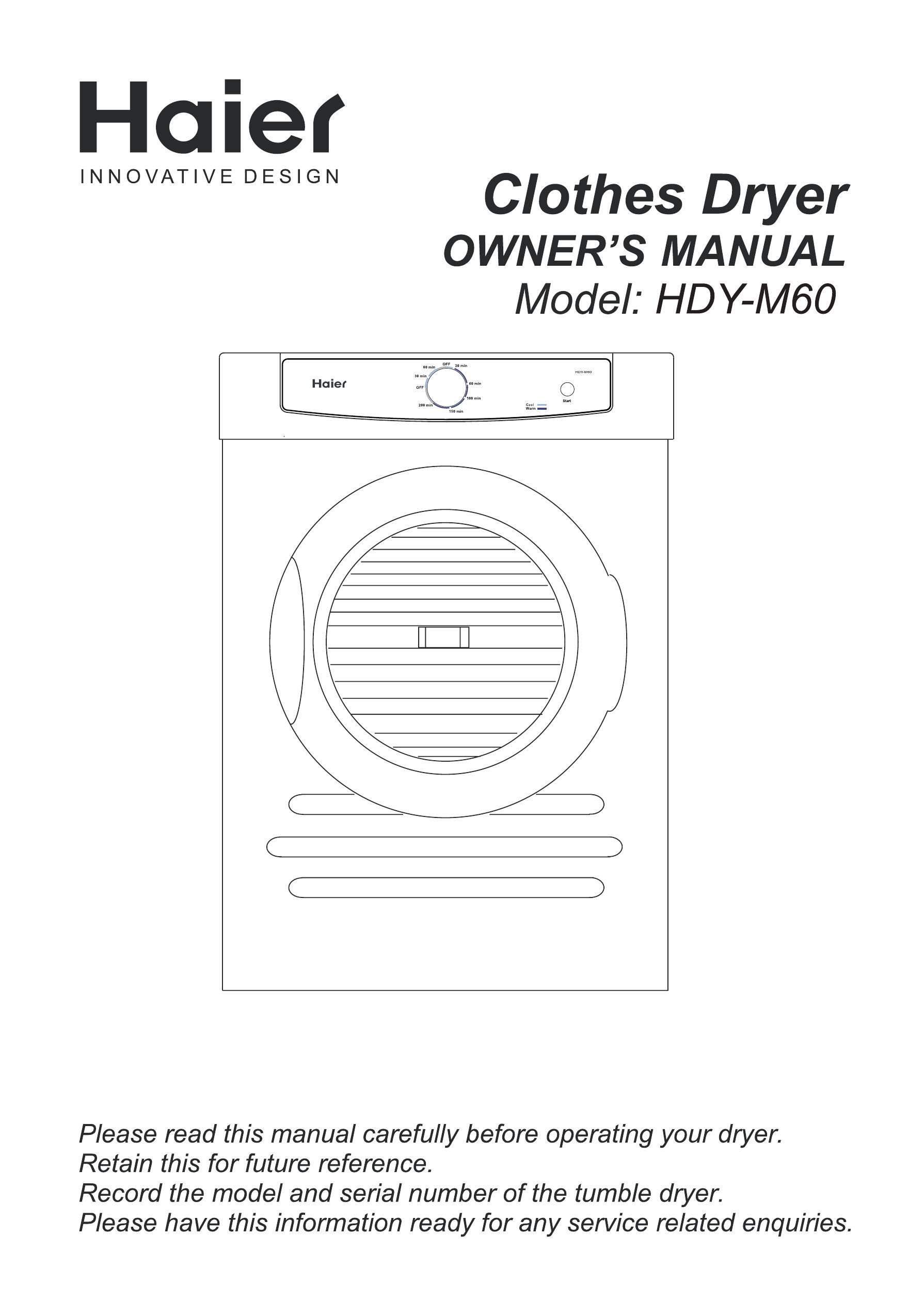 Haier HDY-M60 Clothes Dryer User Manual
