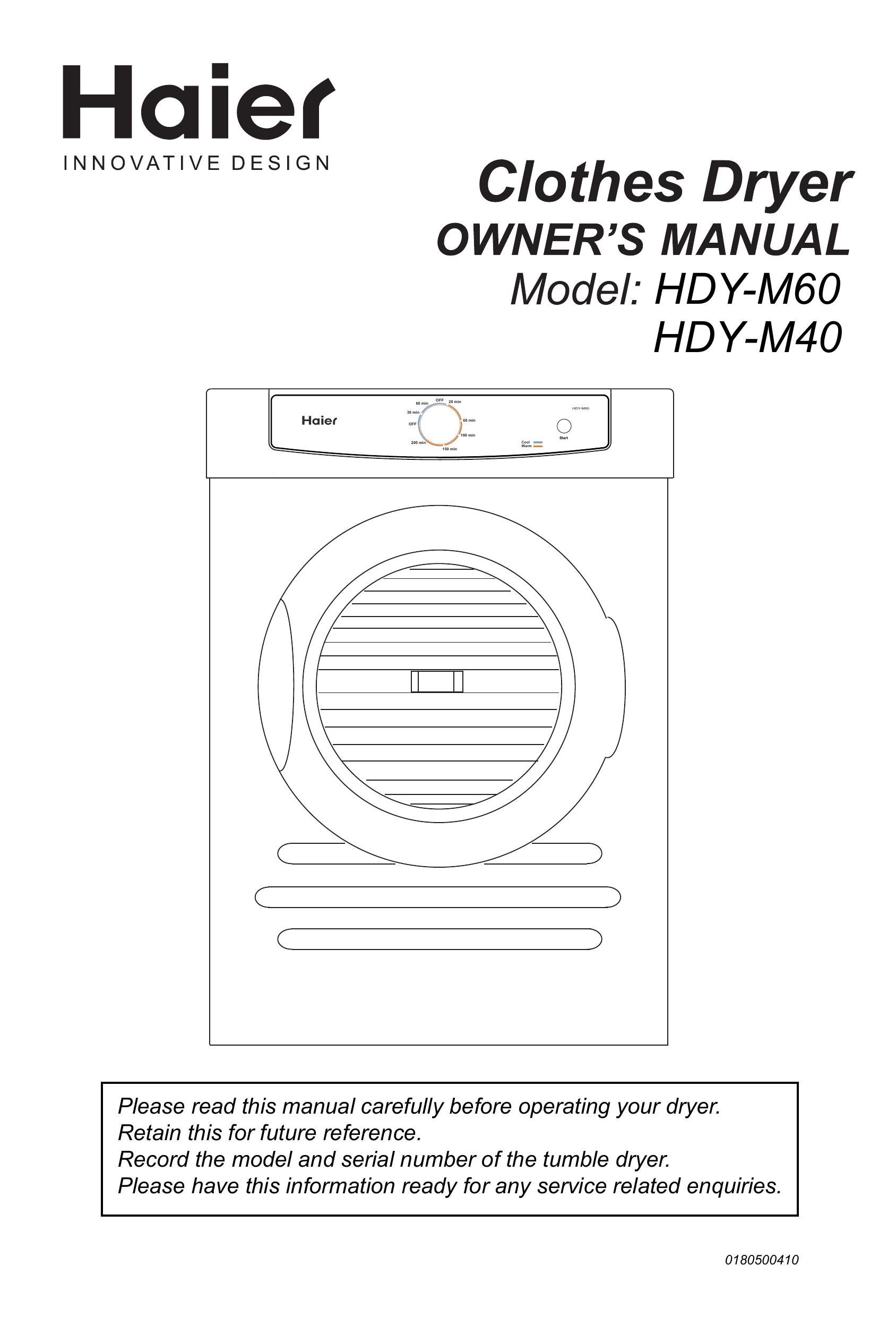 Haier HDY-M60 Clothes Dryer User Manual