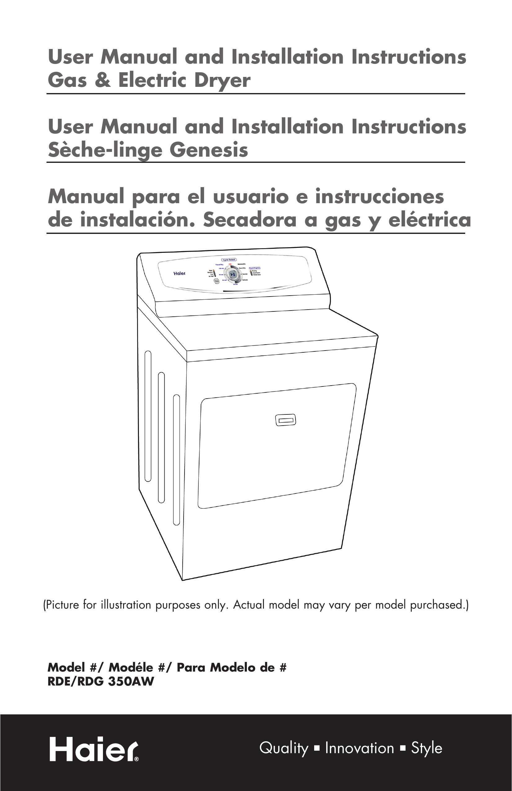 Haier RDE/RDG 350AW Clothes Dryer User Manual