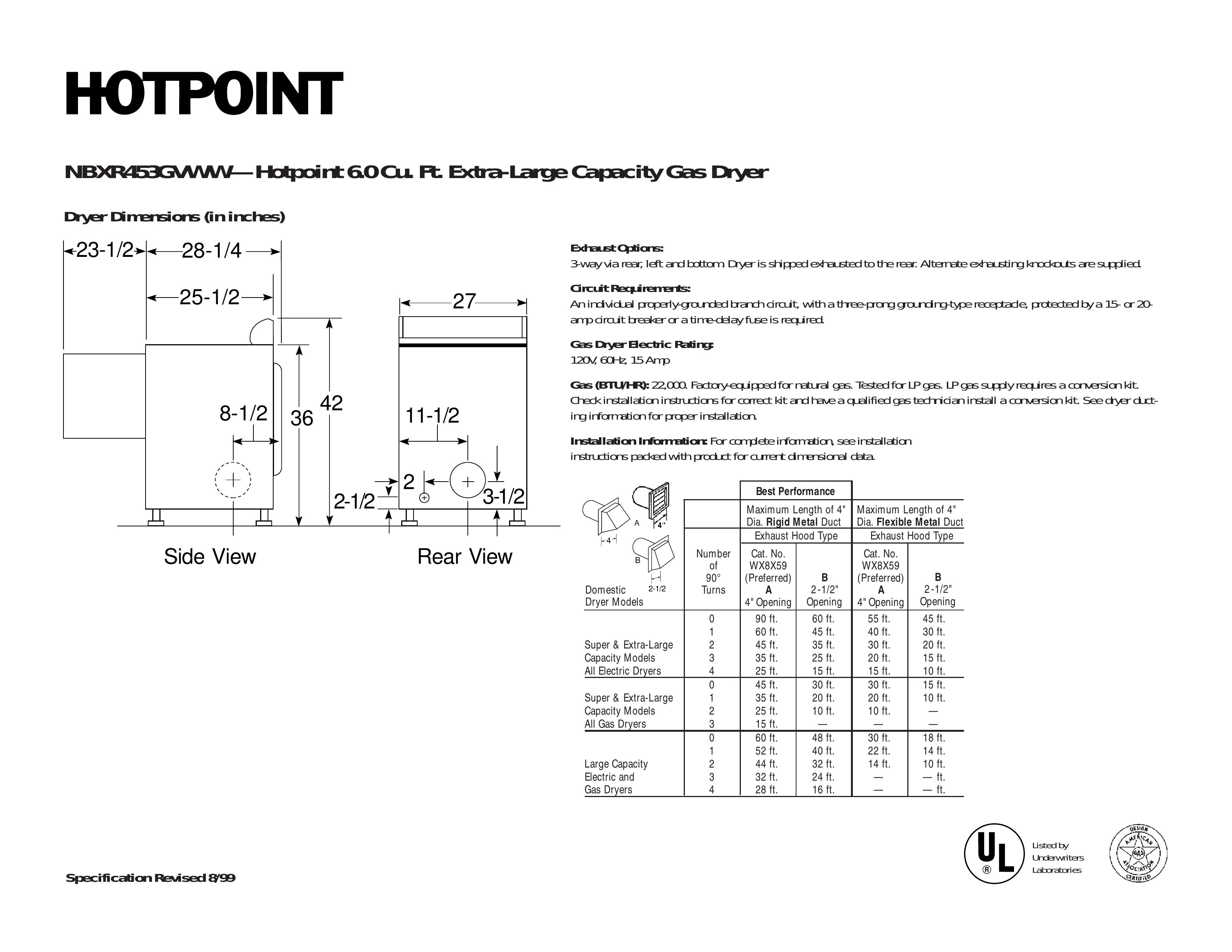 Hotpoint NBXR453EVWW Clothes Dryer User Manual