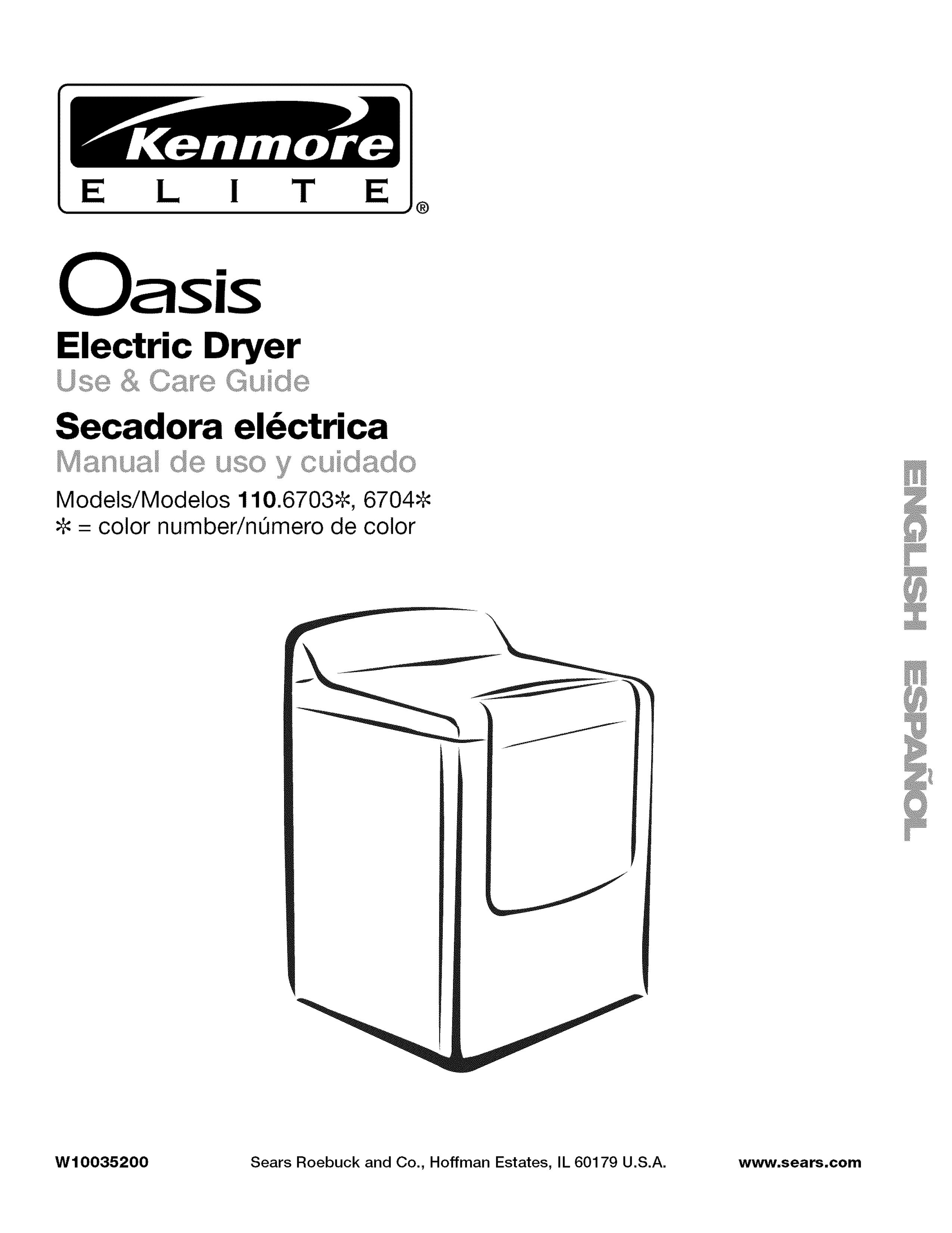 Kenmore 110.6703 Clothes Dryer User Manual