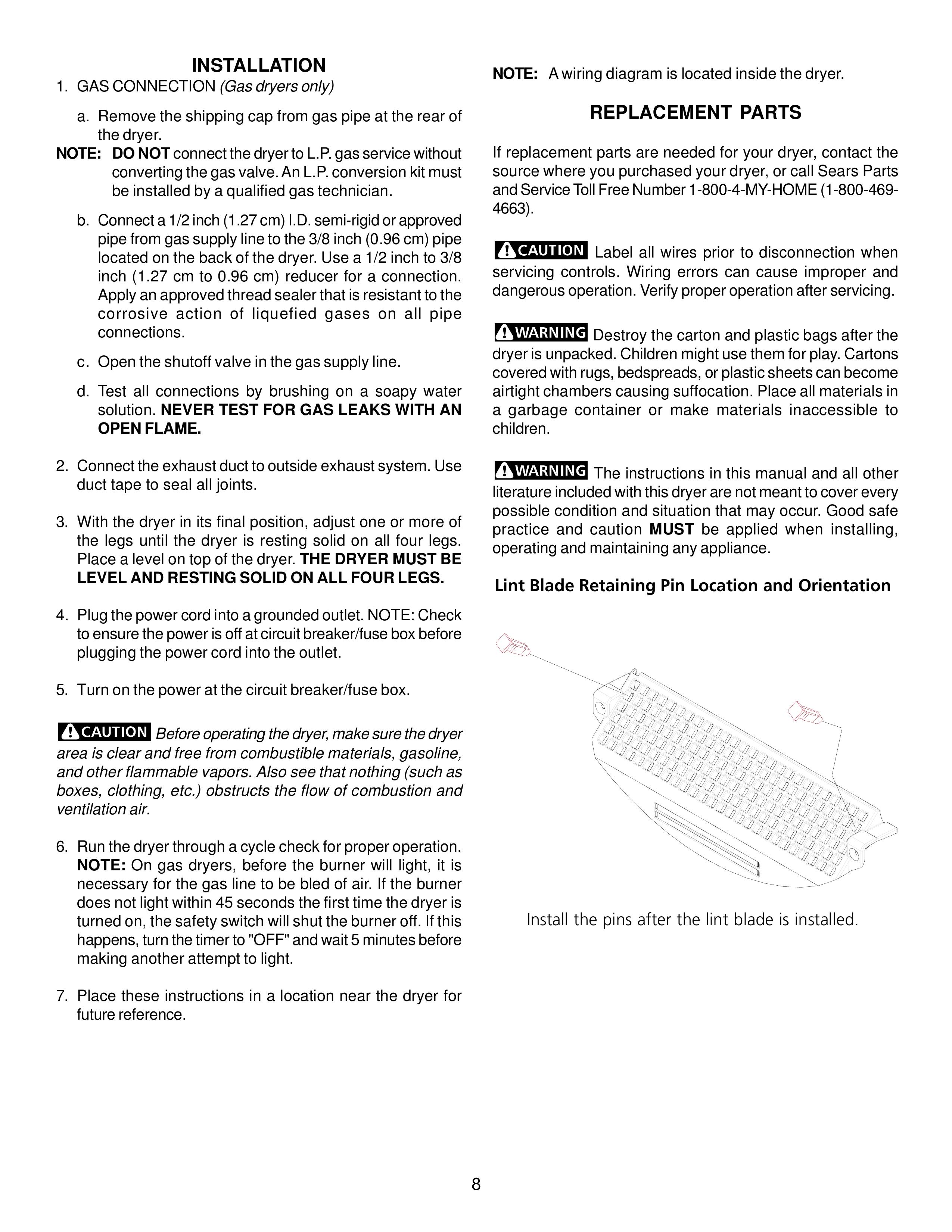 Kenmore 134316200 Clothes Dryer User Manual