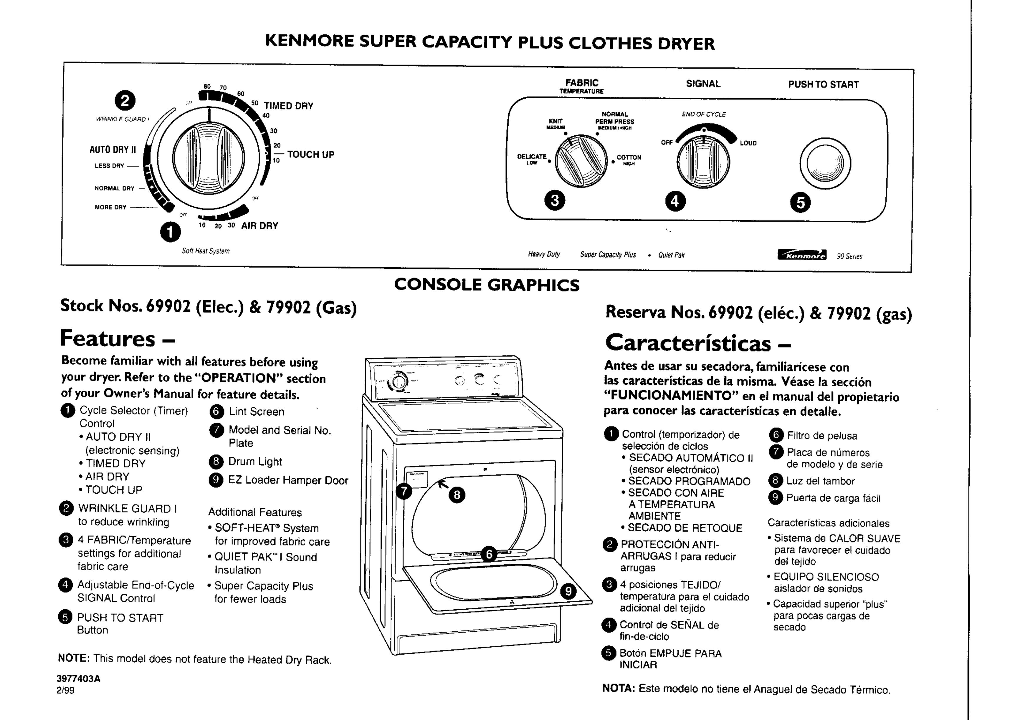 Kenmore 69902 Clothes Dryer User Manual