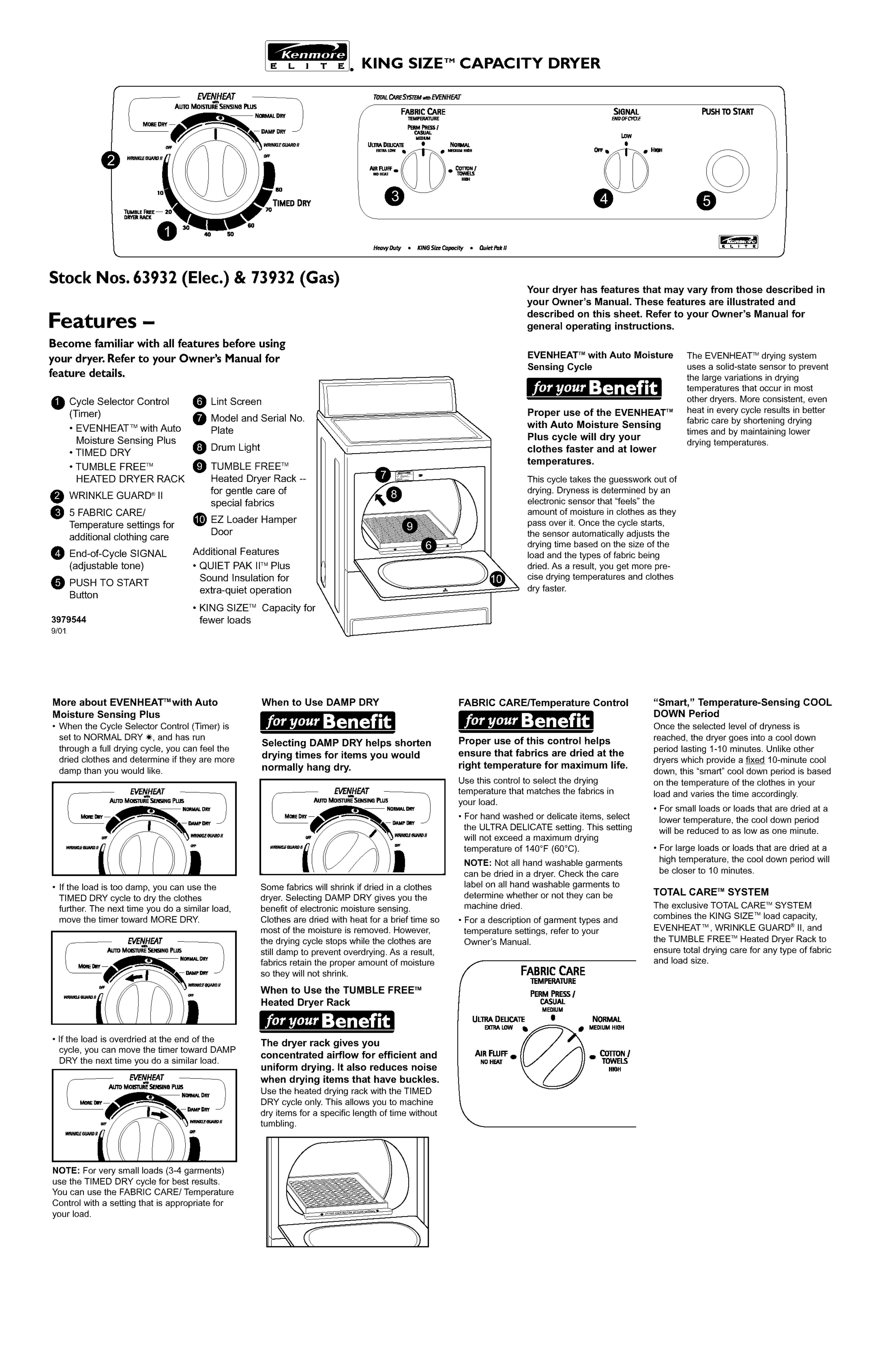 Kenmore 73932 Clothes Dryer User Manual