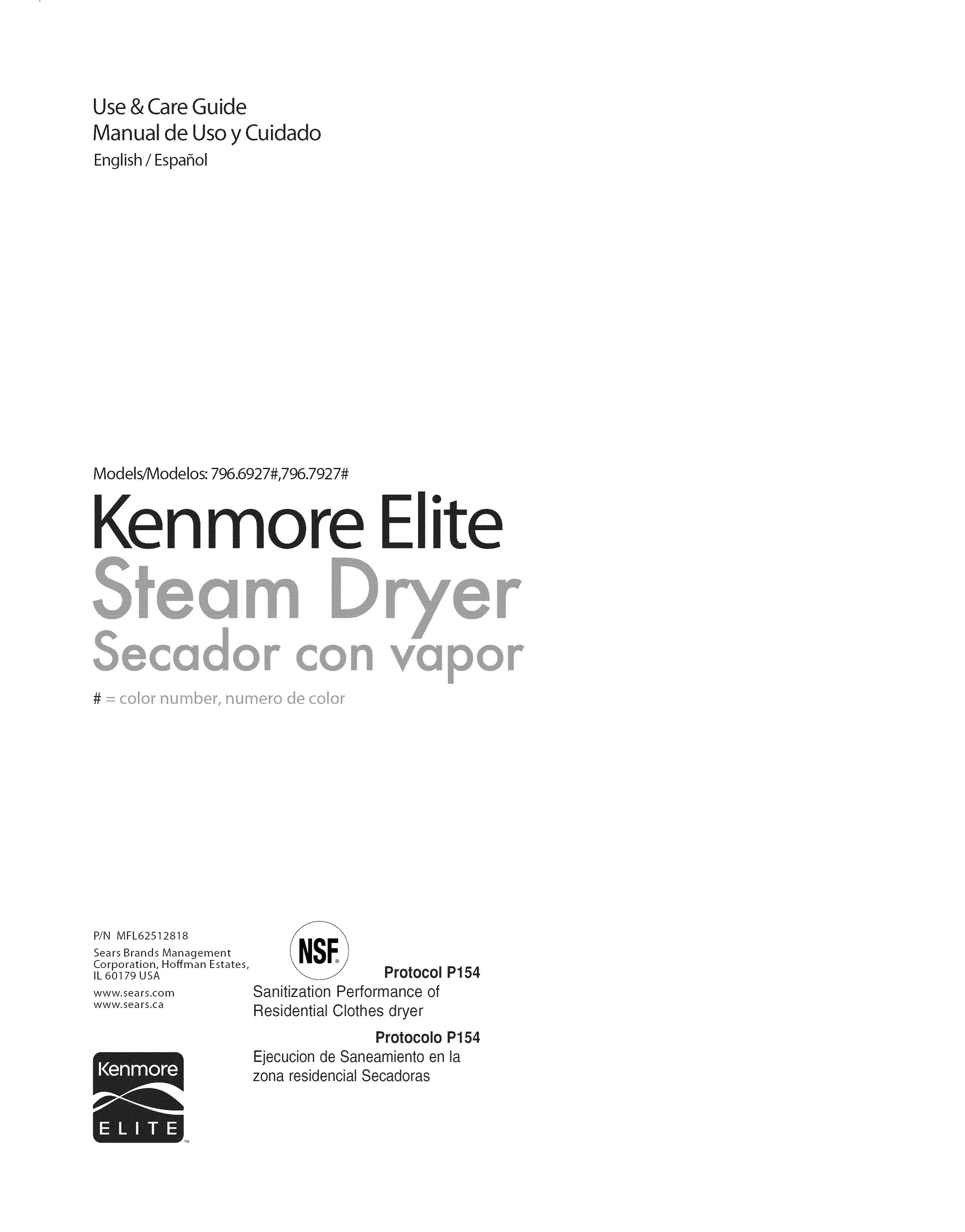 Kenmore 796.6927# Clothes Dryer User Manual