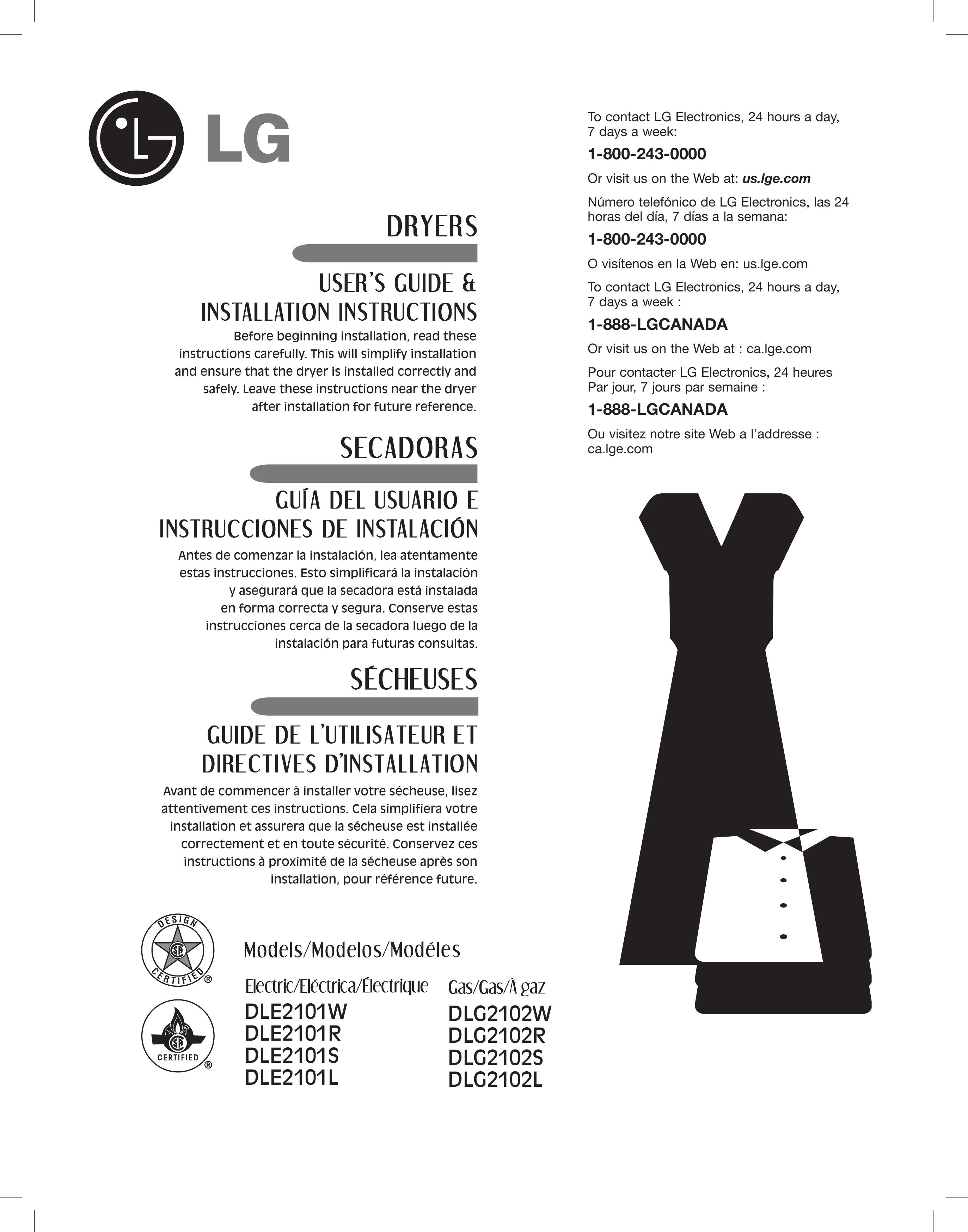 LG Electronics D2102L Clothes Dryer User Manual