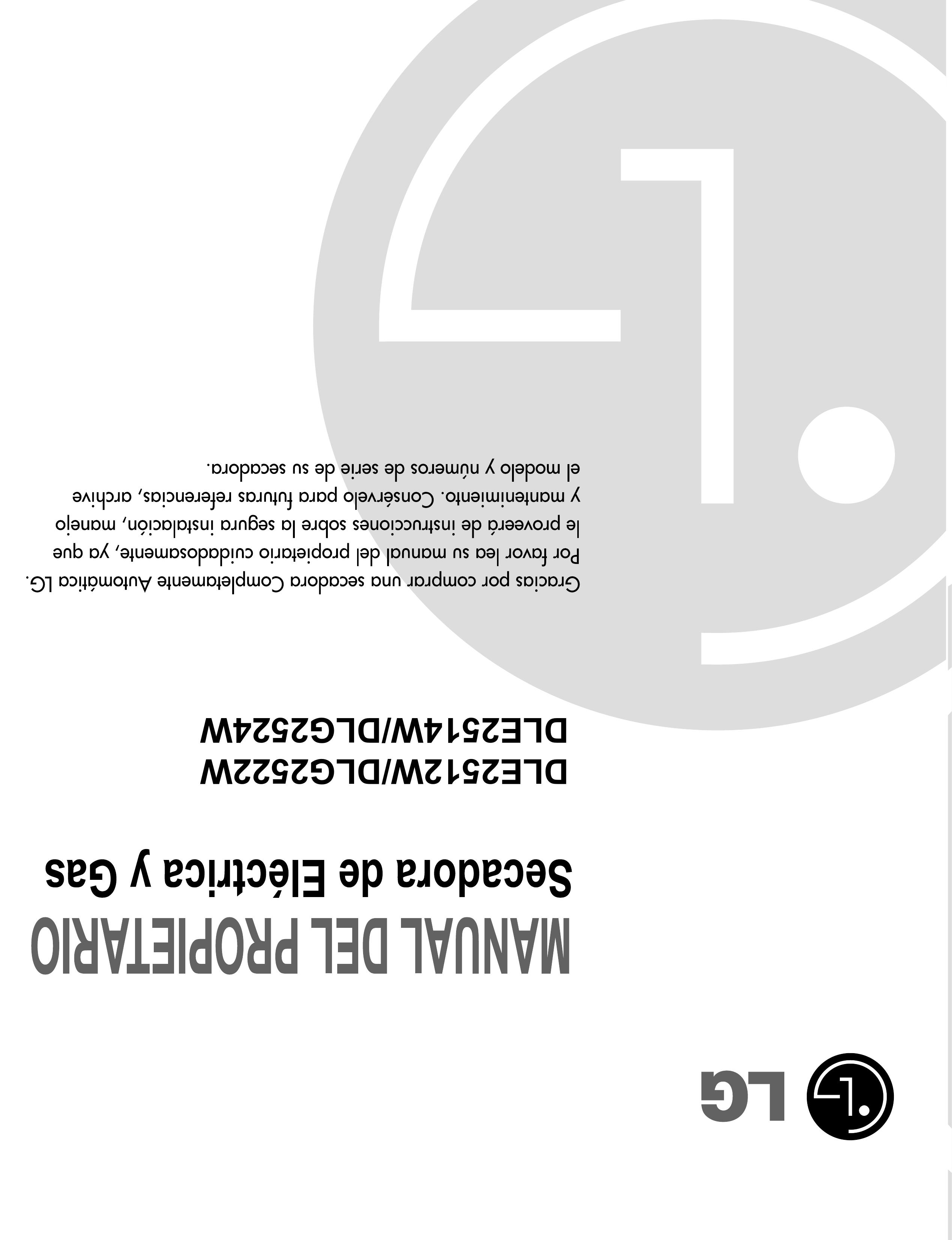LG Electronics D2522W Clothes Dryer User Manual
