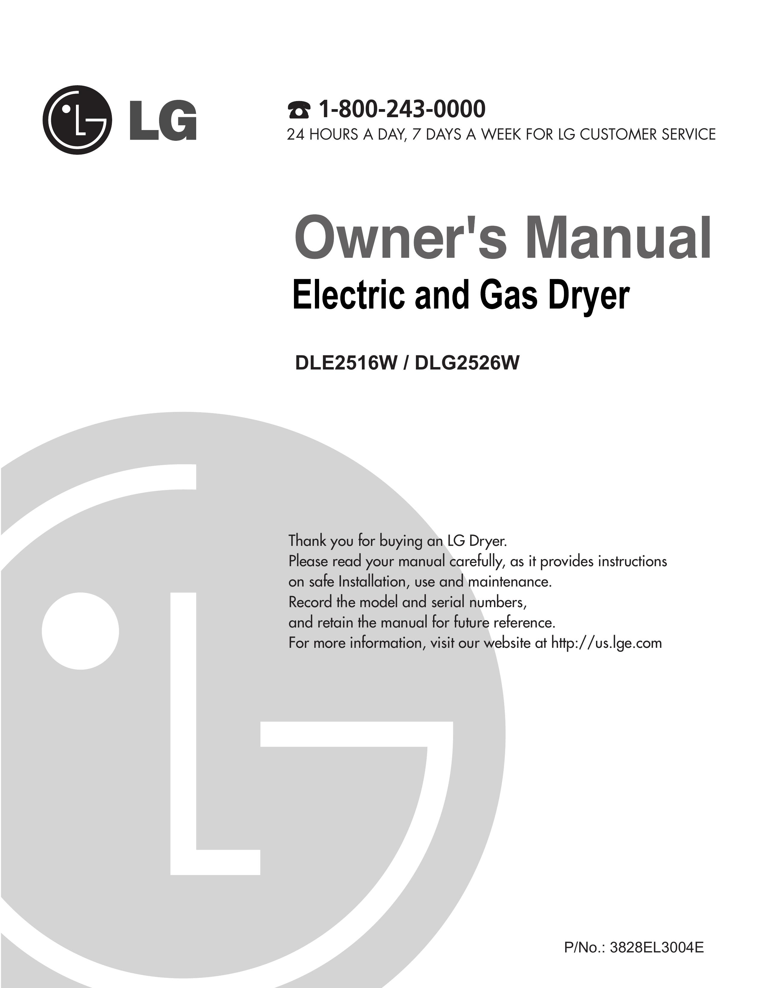 LG Electronics D2526W Clothes Dryer User Manual