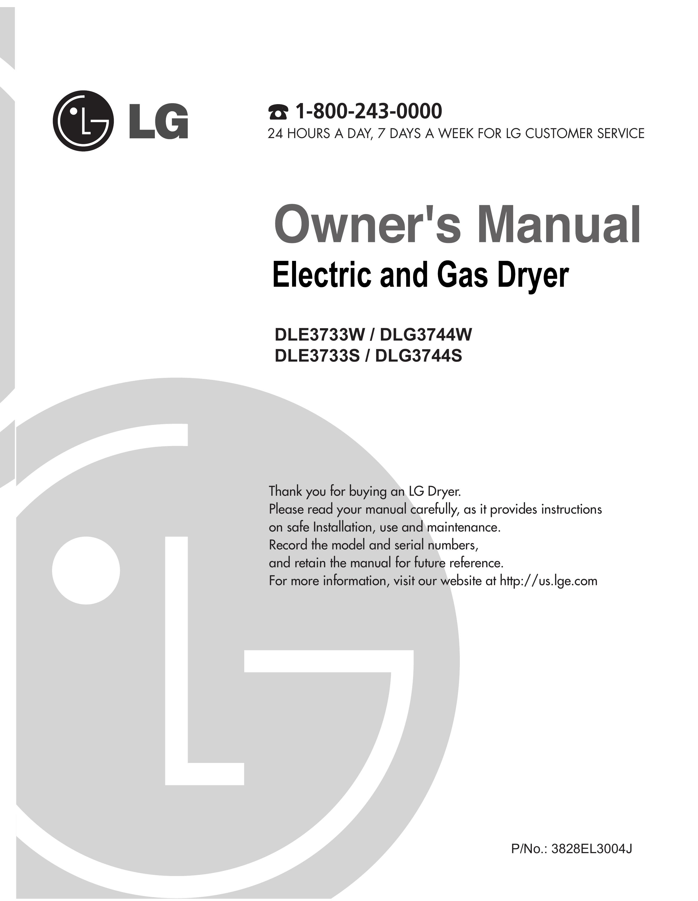 LG Electronics D3744W Clothes Dryer User Manual