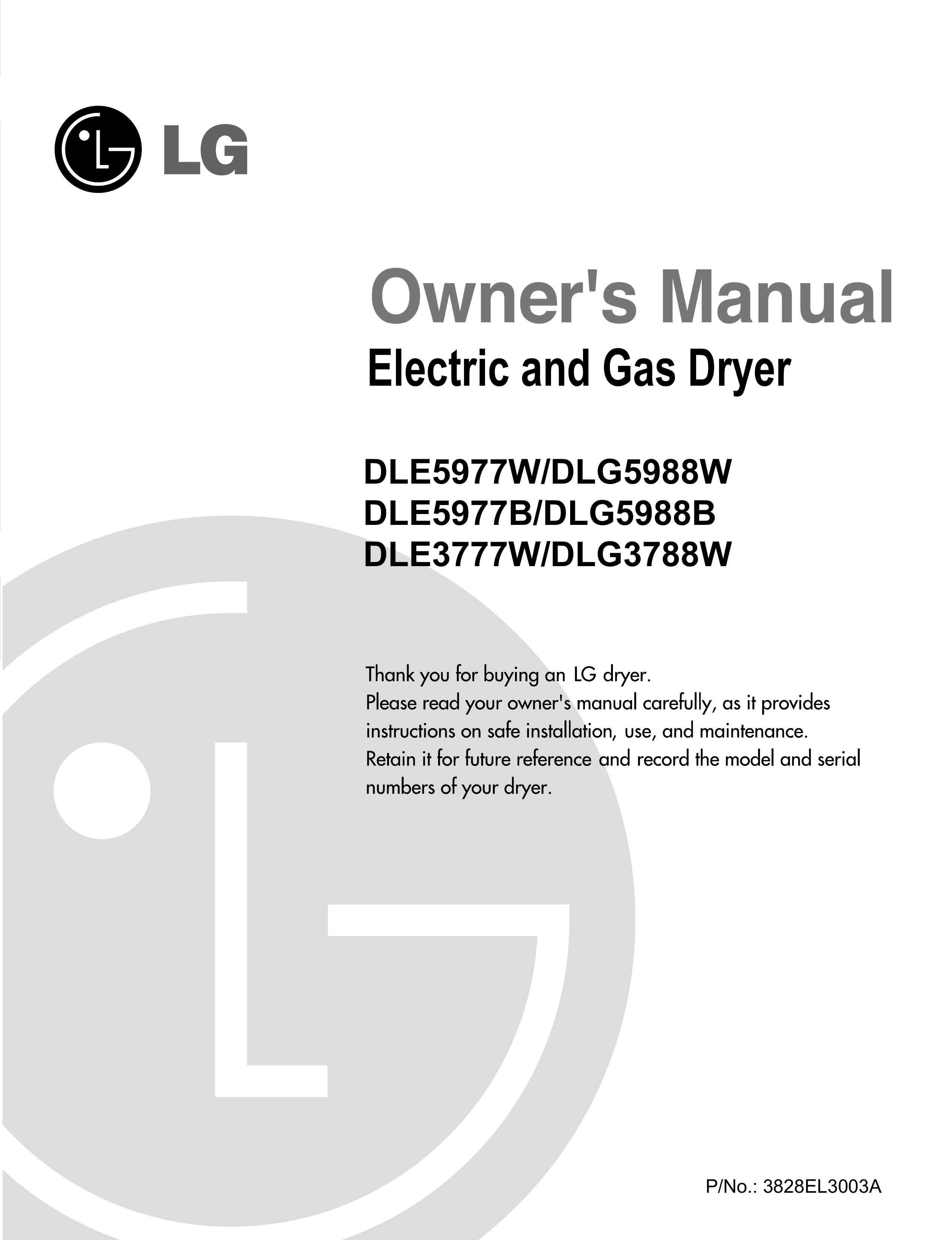 LG Electronics D3788W Clothes Dryer User Manual