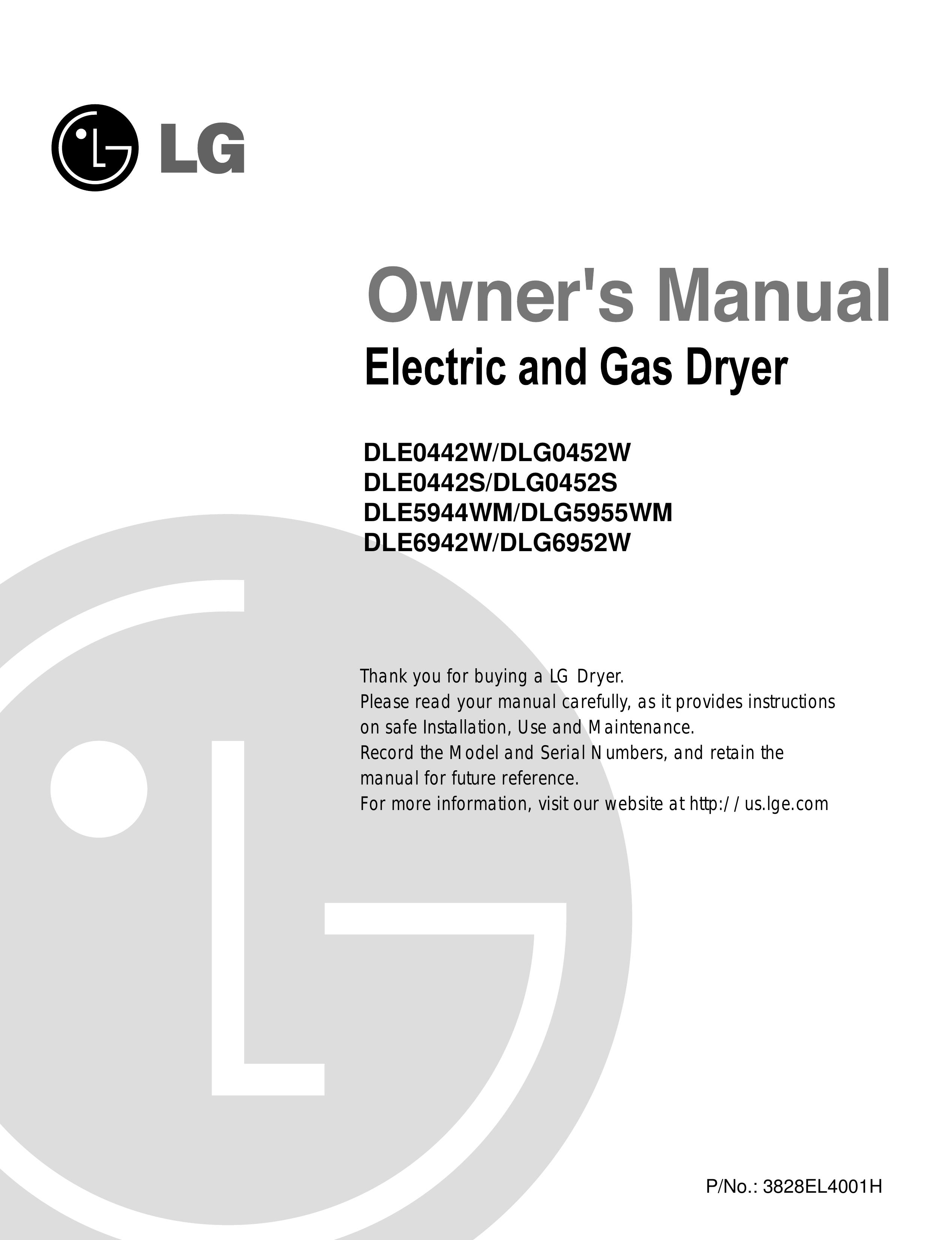 LG Electronics D5955WM Clothes Dryer User Manual