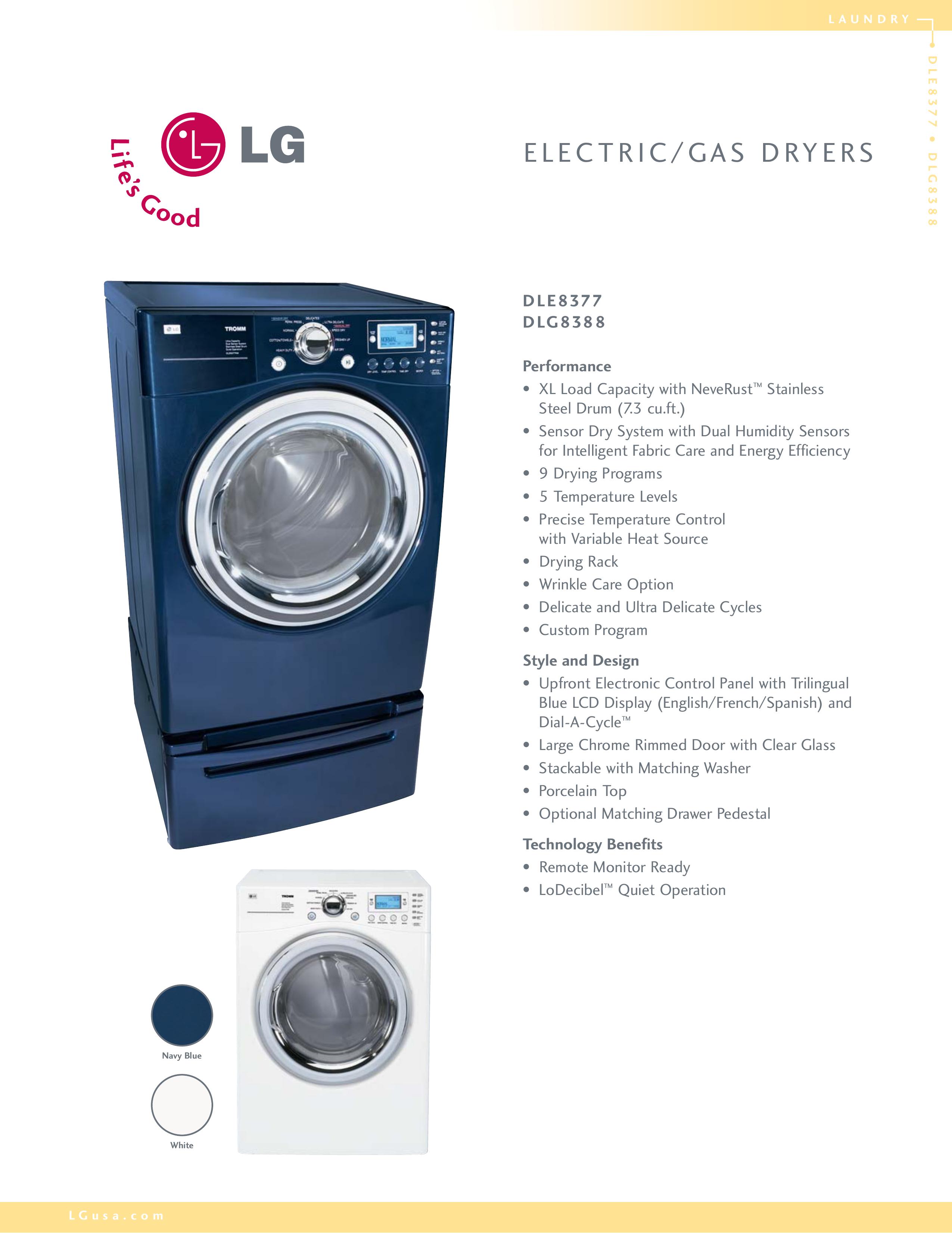 LG Electronics D8388 Clothes Dryer User Manual