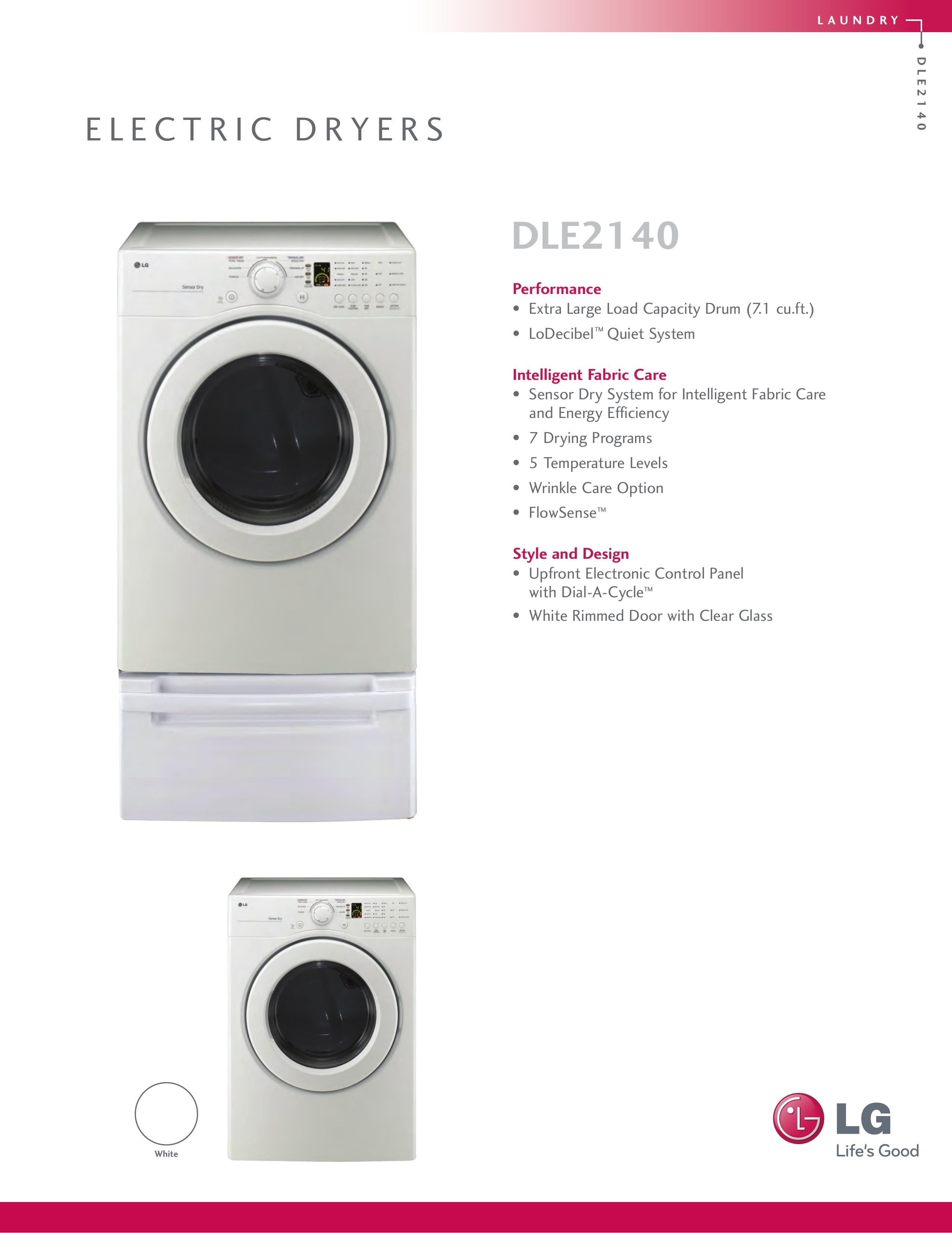 LG Electronics DLE2140 Clothes Dryer User Manual